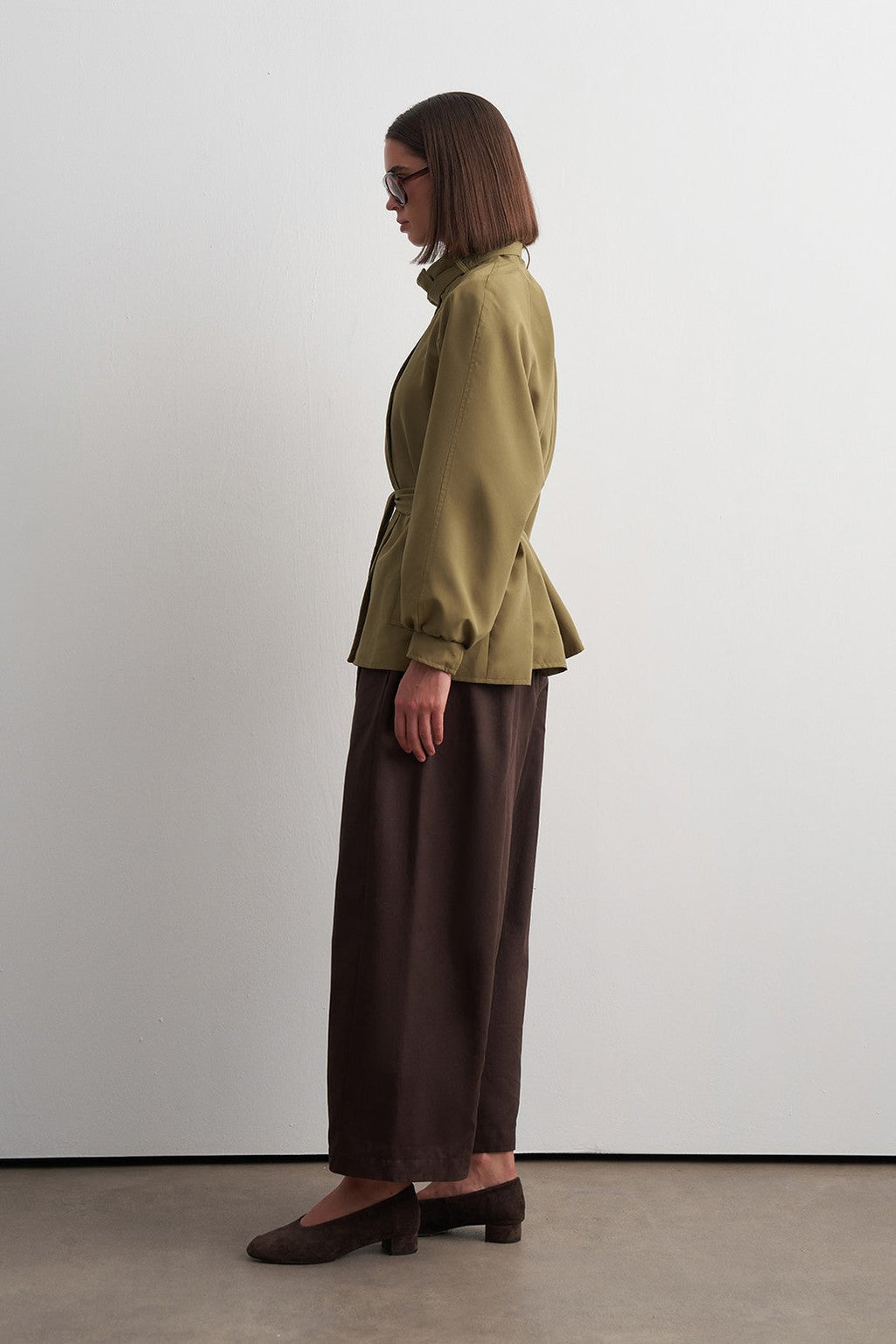 Stand-Collar Mid-Length Trench Coat