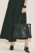 Embossed Leather City Bag Brown