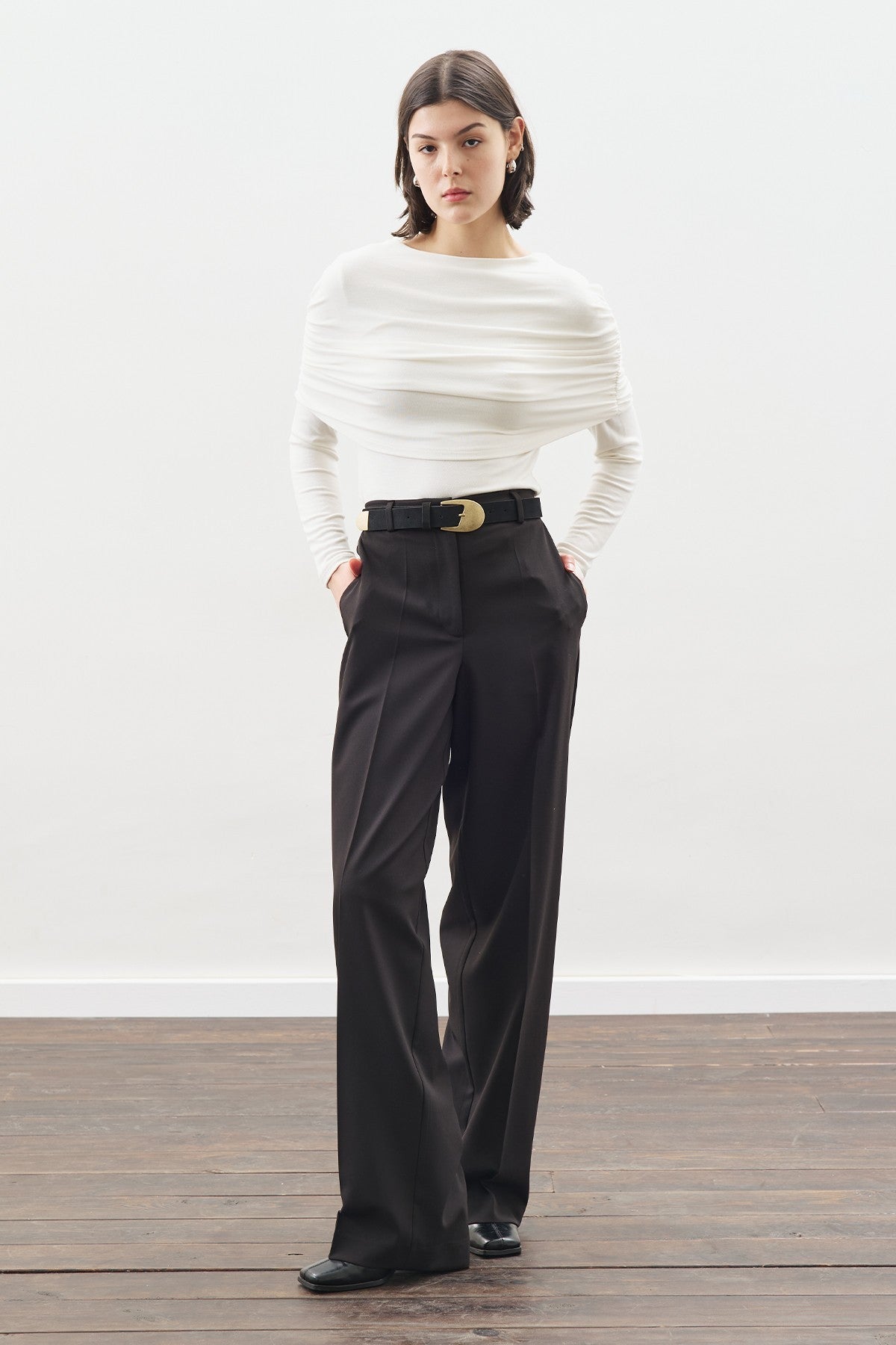 Long-Length Straight-Leg Pants Black