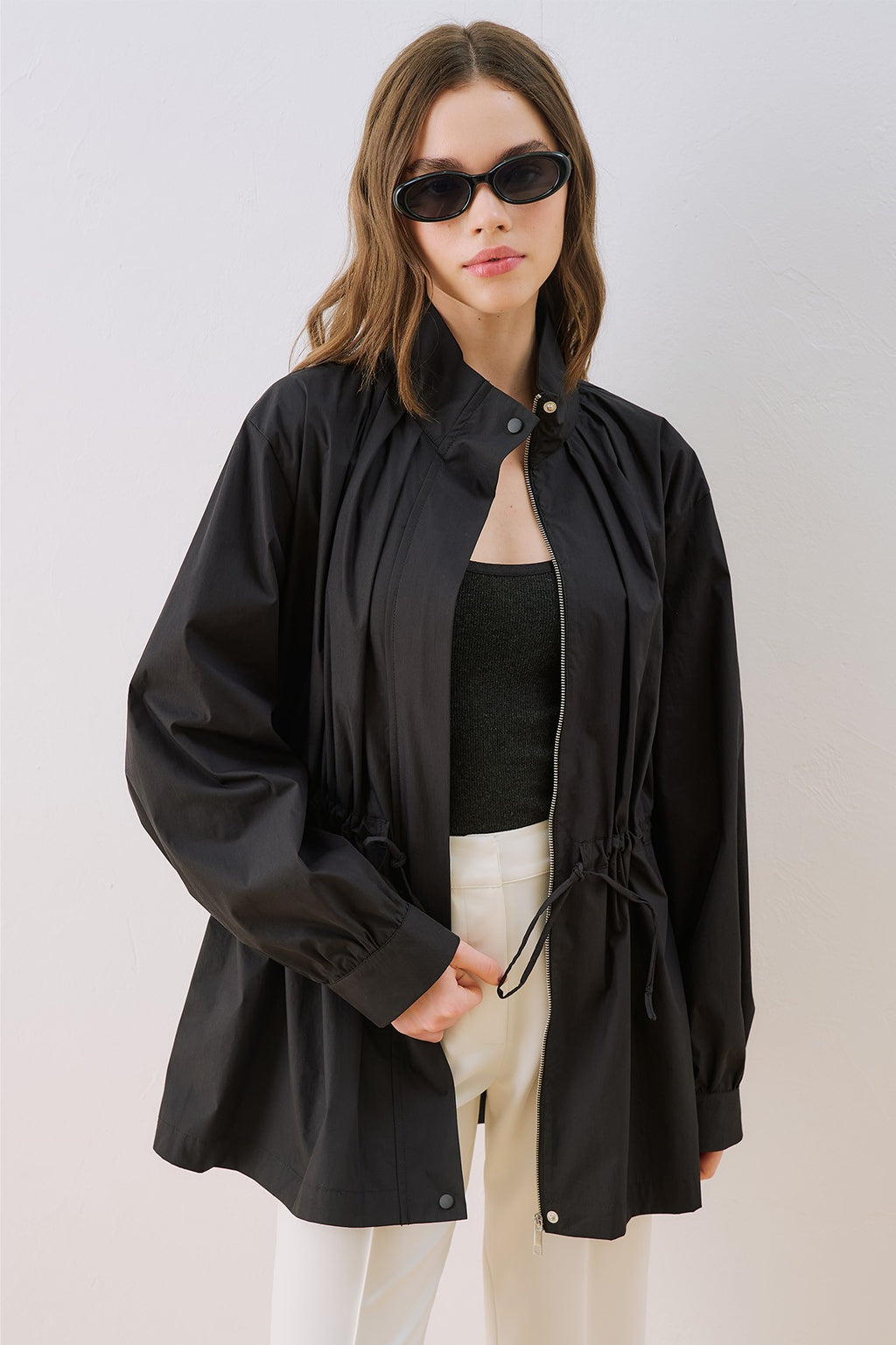 Dina Pleated-Detail Jacket Black