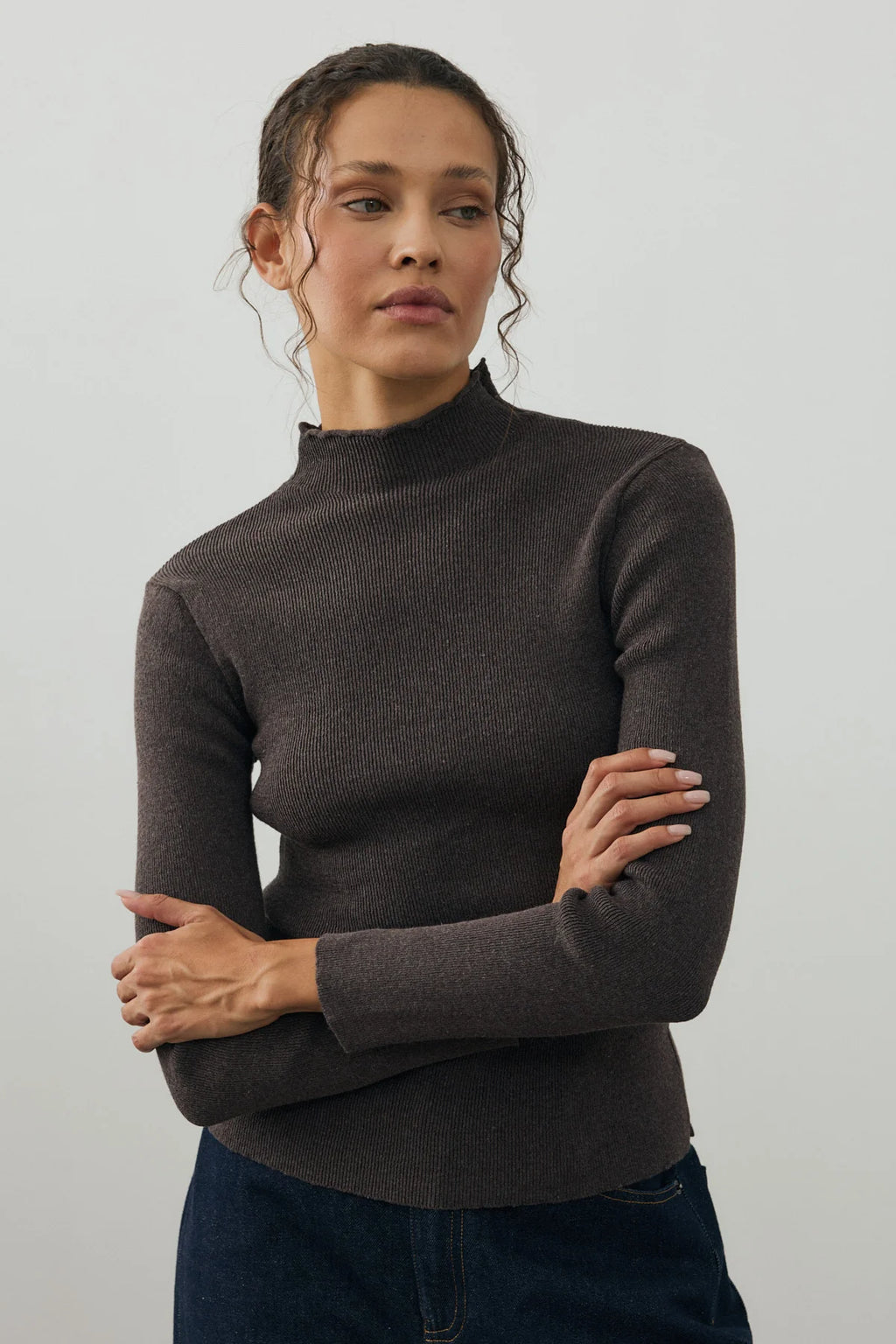 Fine-Ribbed Cotton Knit Bodysuit Brown