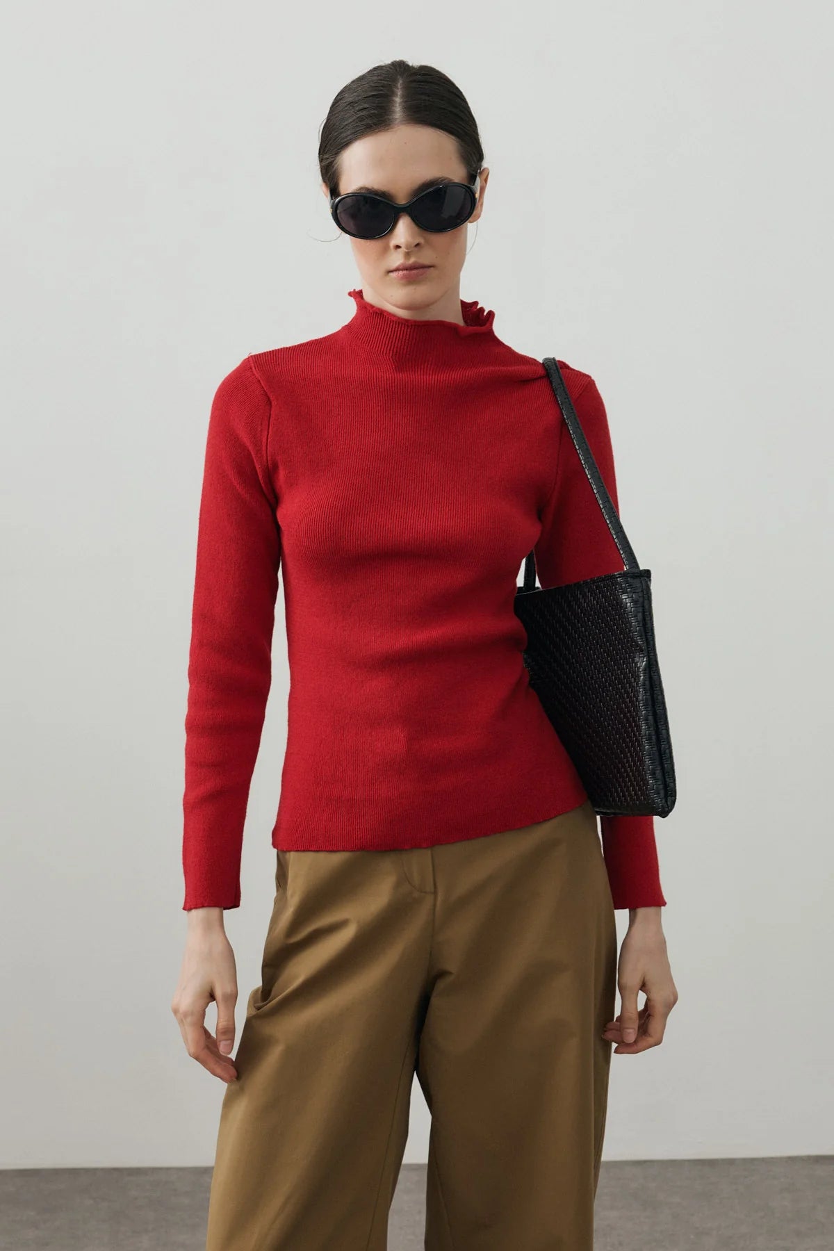 Fine-Ribbed Cotton Knit Bodysuit Red