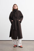 Premium Shawl-Detail Trench Coat Dark Brown