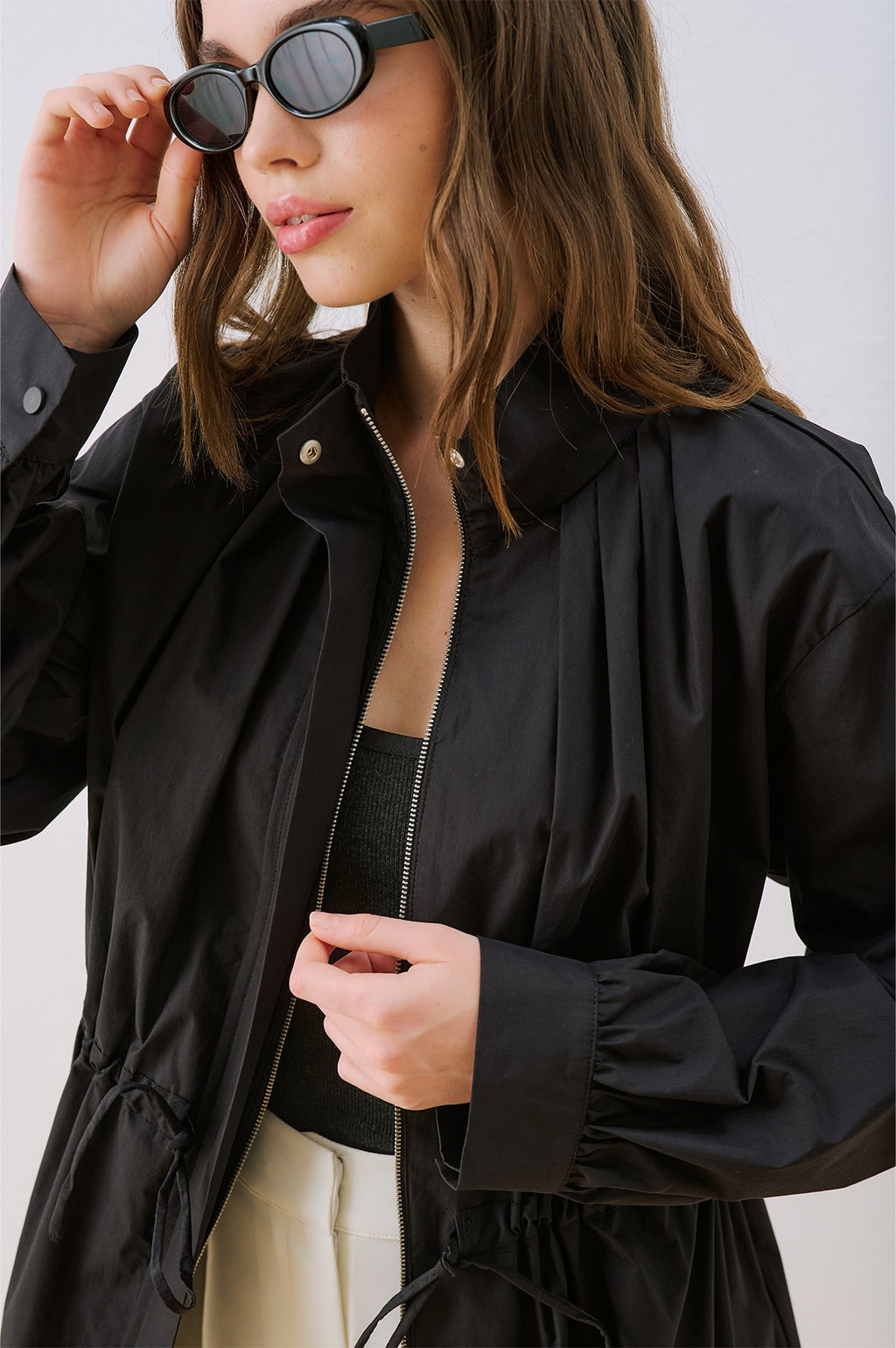 Dina Pleated-Detail Jacket Black