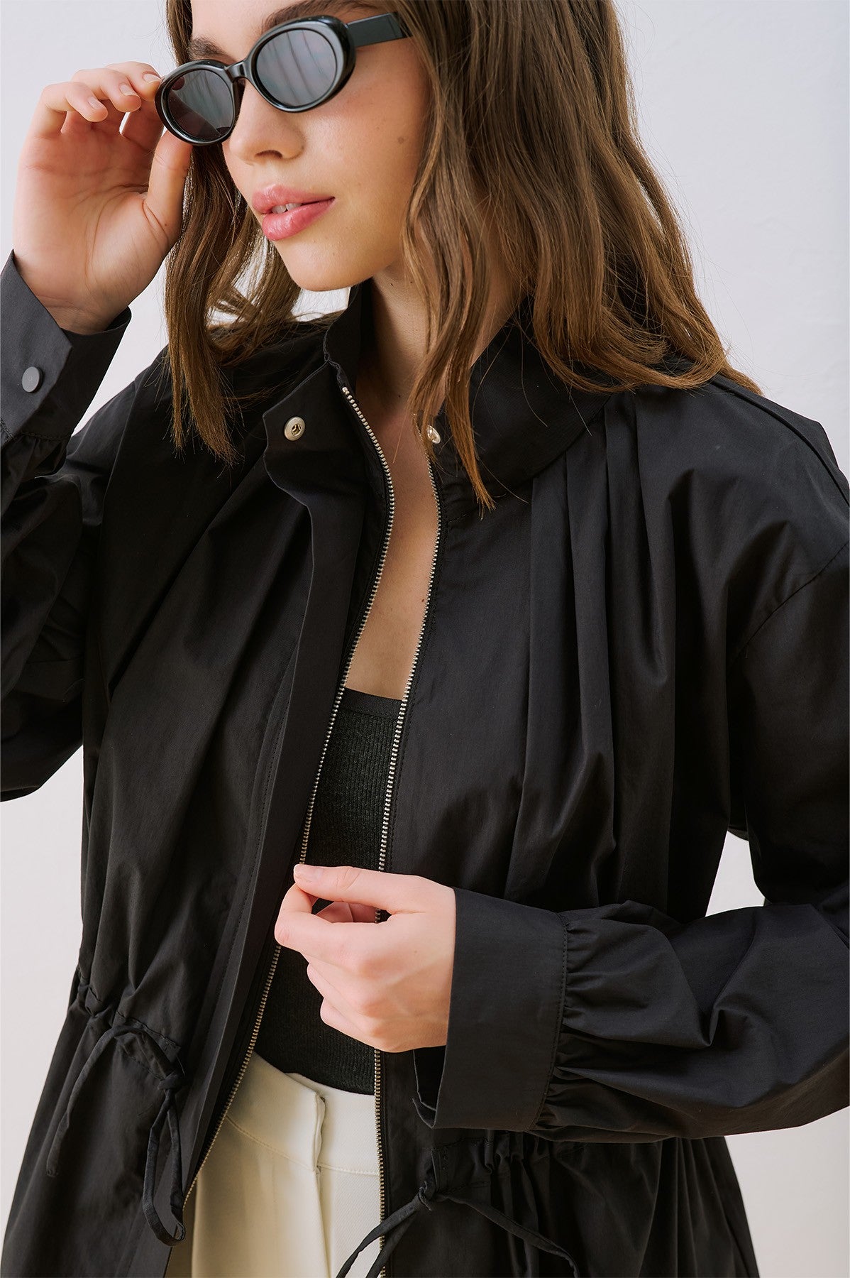 Dina Pleated-Detail Jacket Black
