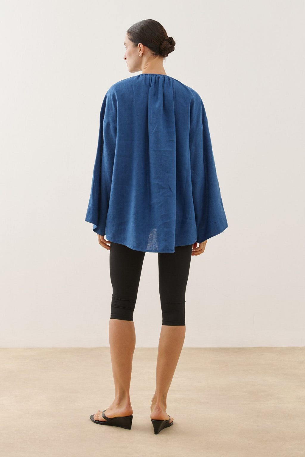 Crew Neck Linen Shirt Cobalt Blue