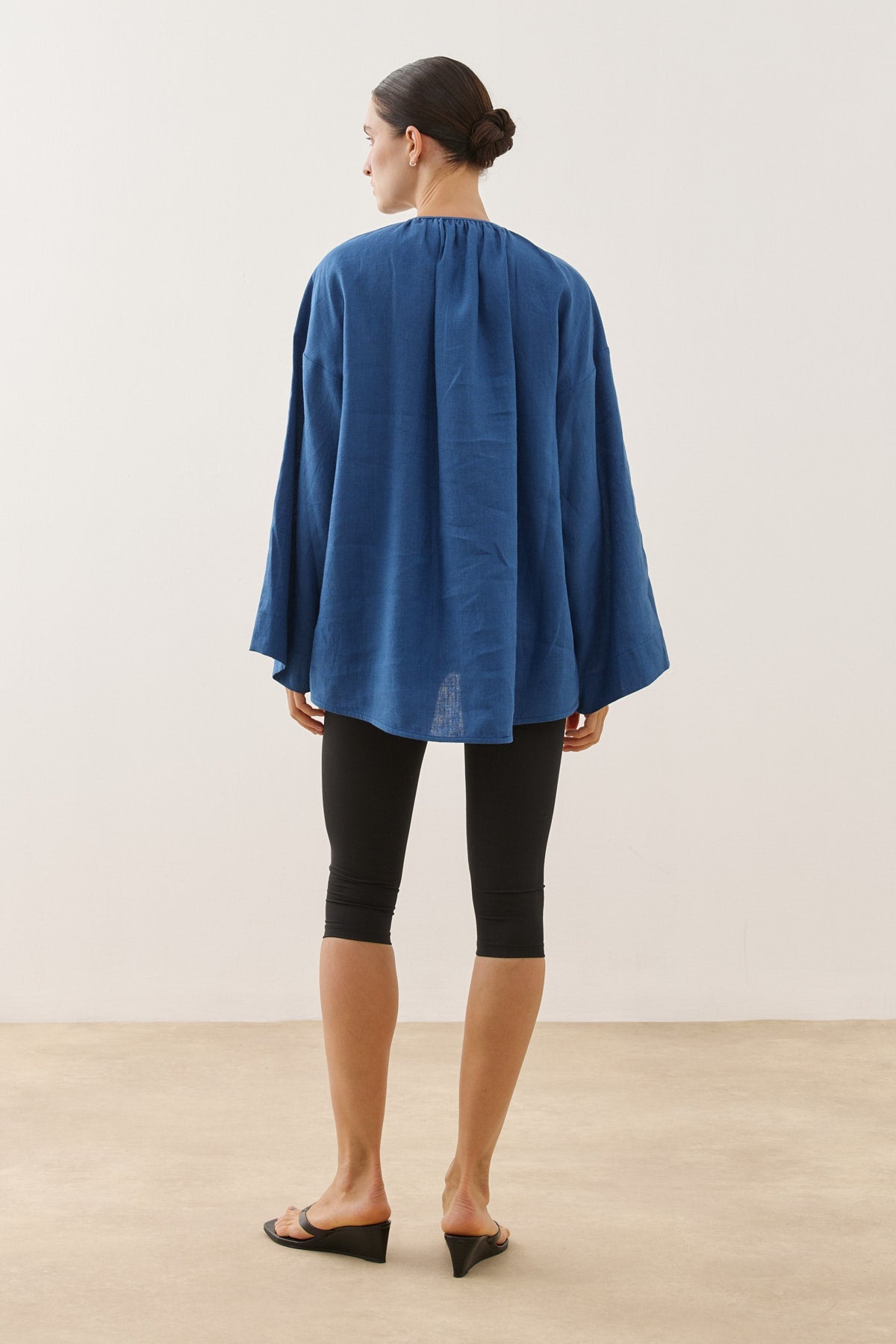 Crew Neck Linen Shirt Cobalt Blue