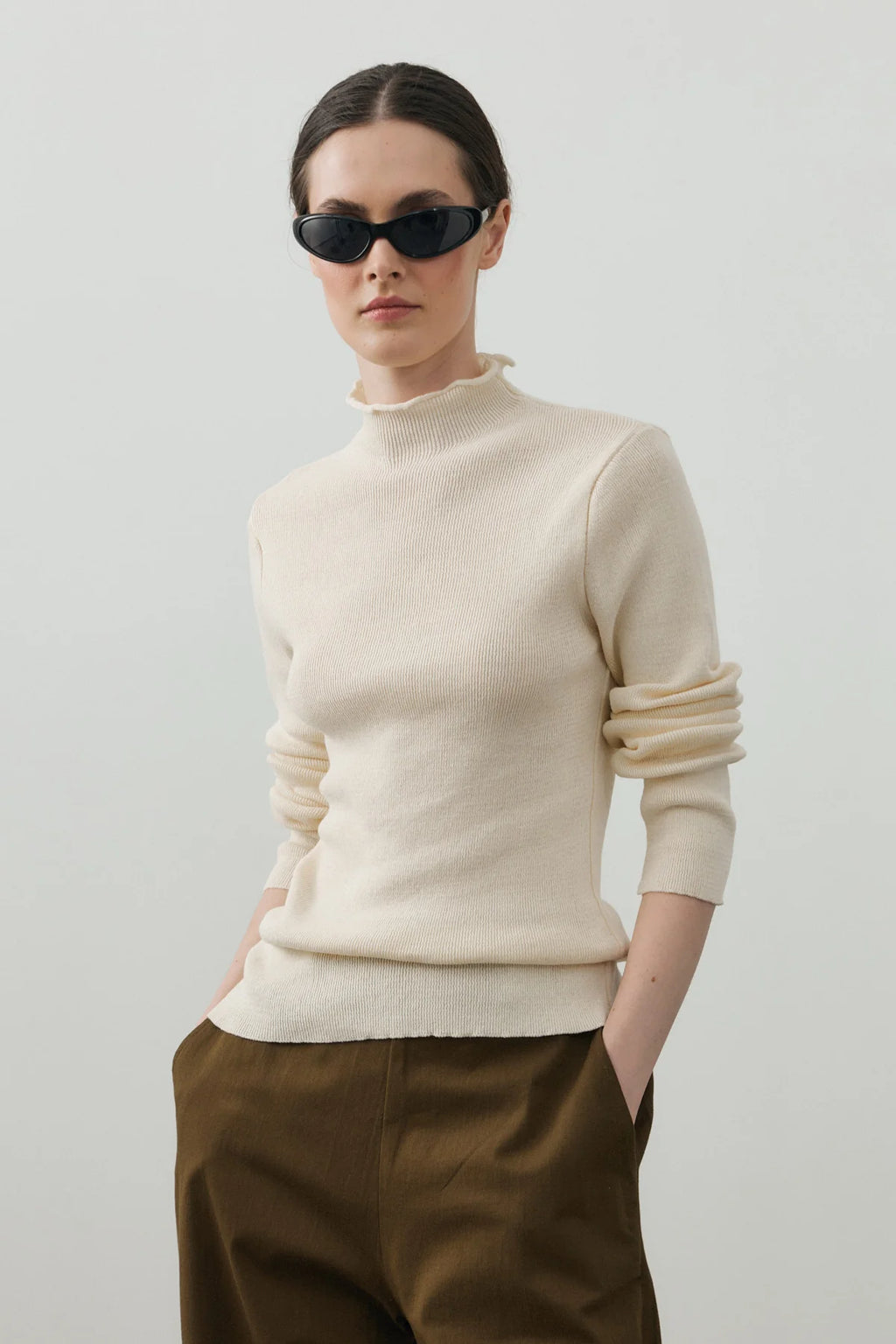 Fine-Ribbed Cotton Knit Bodysuit Cream