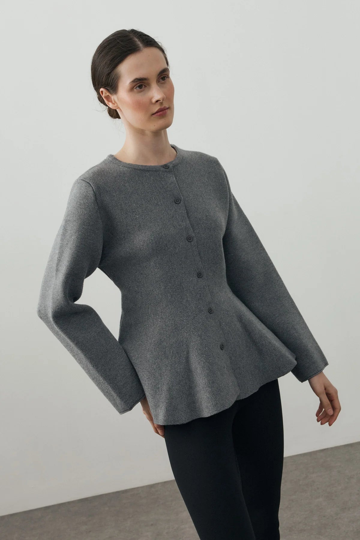 Wavy-Hem Knit Jacket Gray