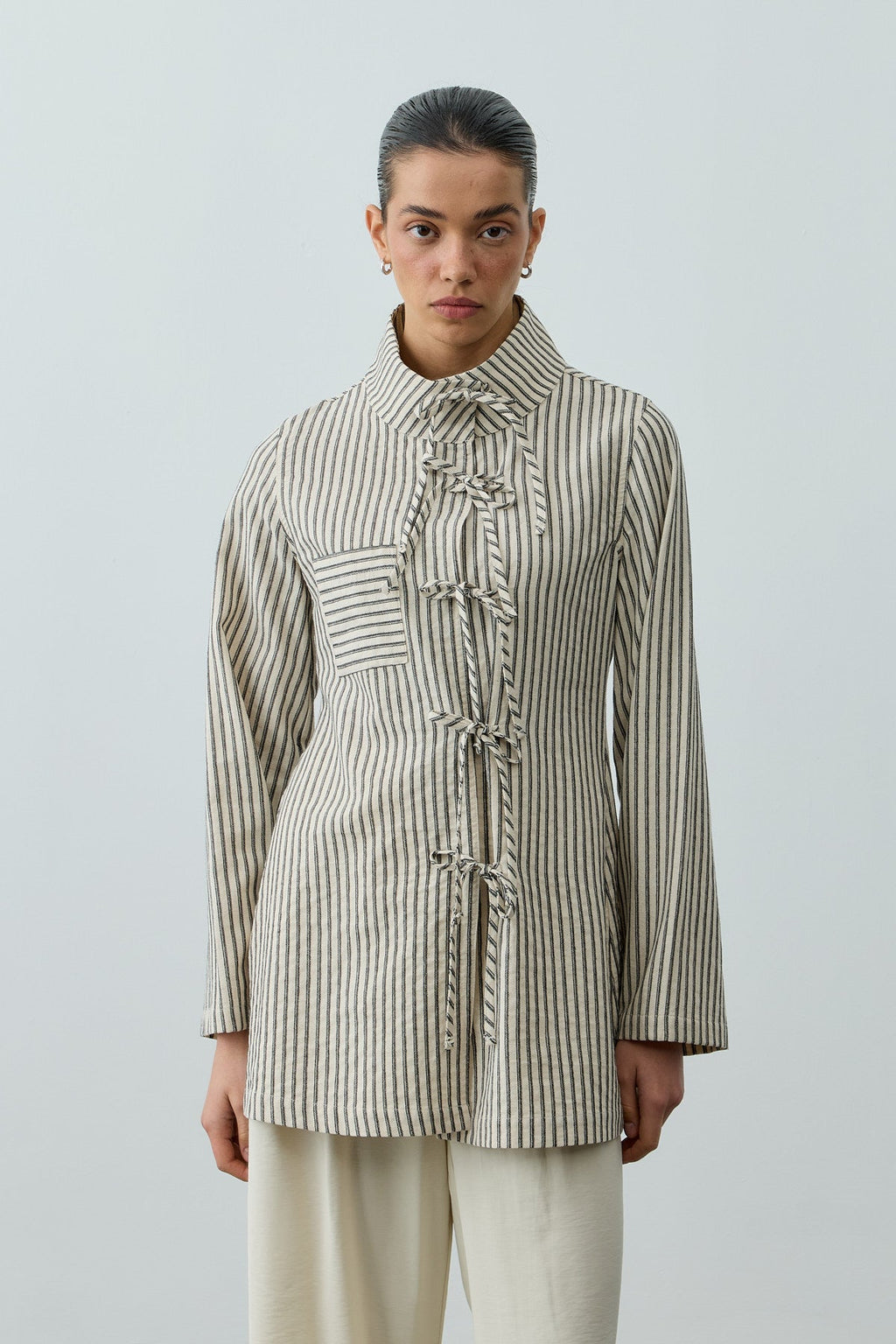 Striped Tie-Front Shirt Natural