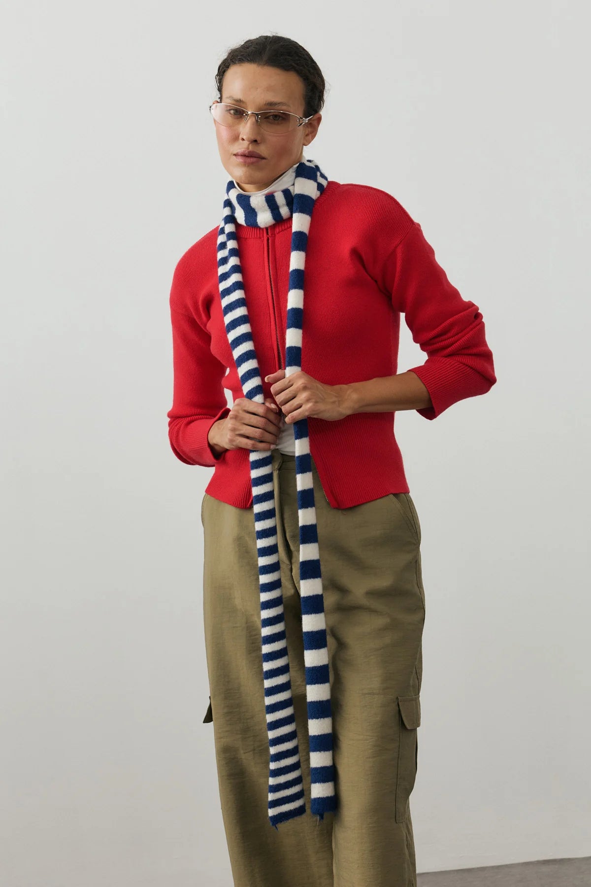 Striped Slim Scarf Royal Blue And White