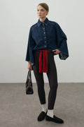 Wide-Sleeve Denim Shirt Dark Blue