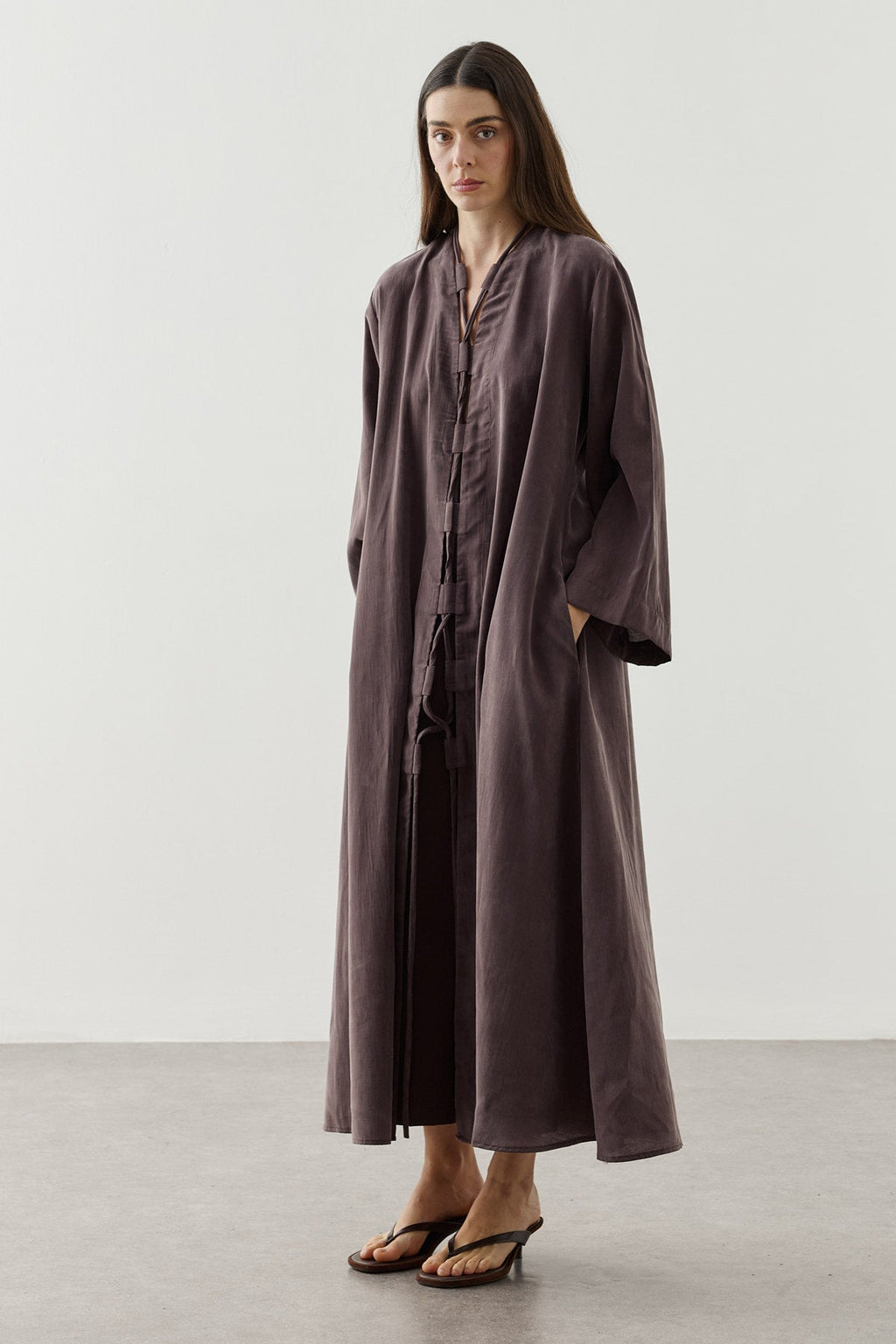 Wide Belt-Loop Kimono Brown