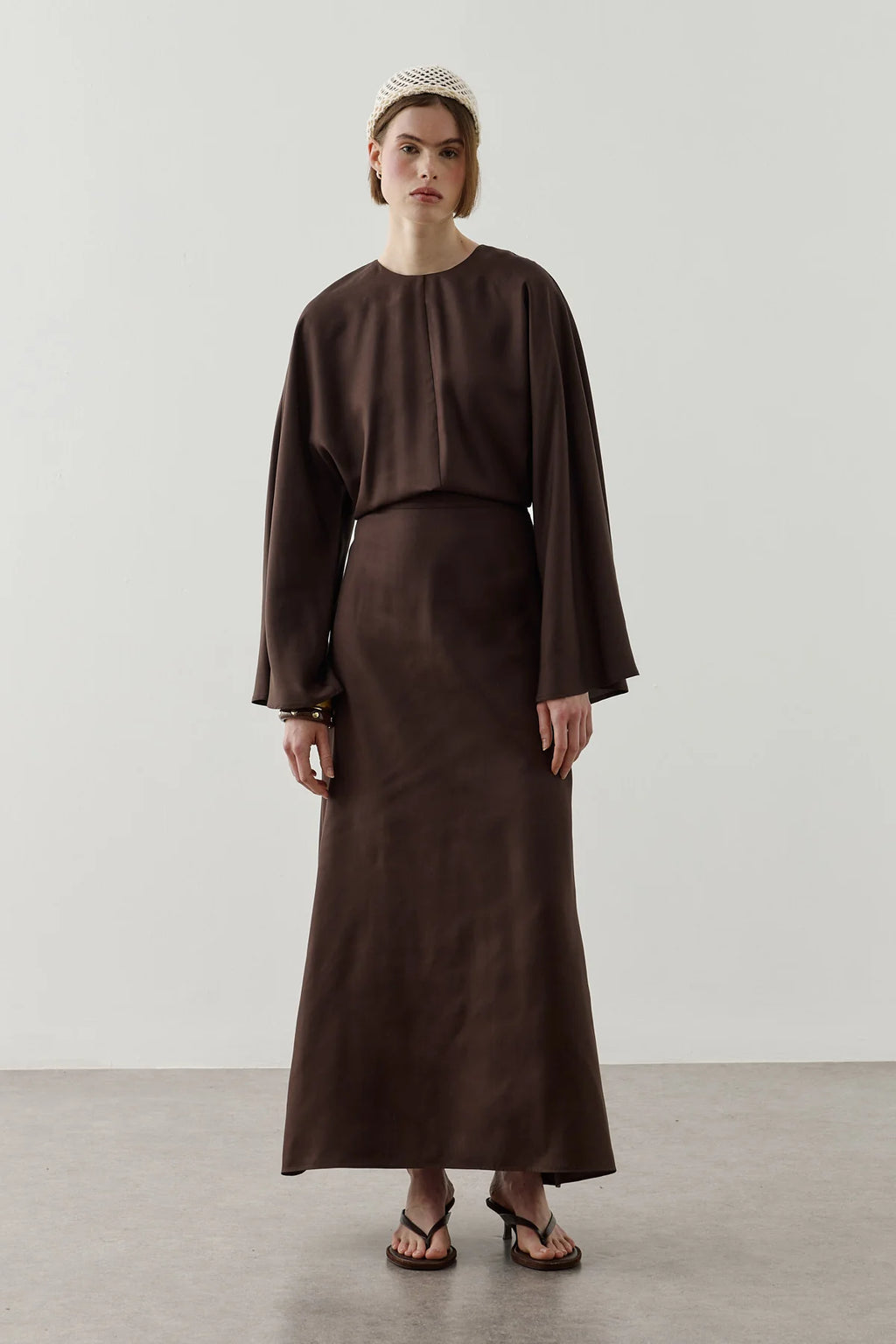 Back Tie Tencel Dress Brown