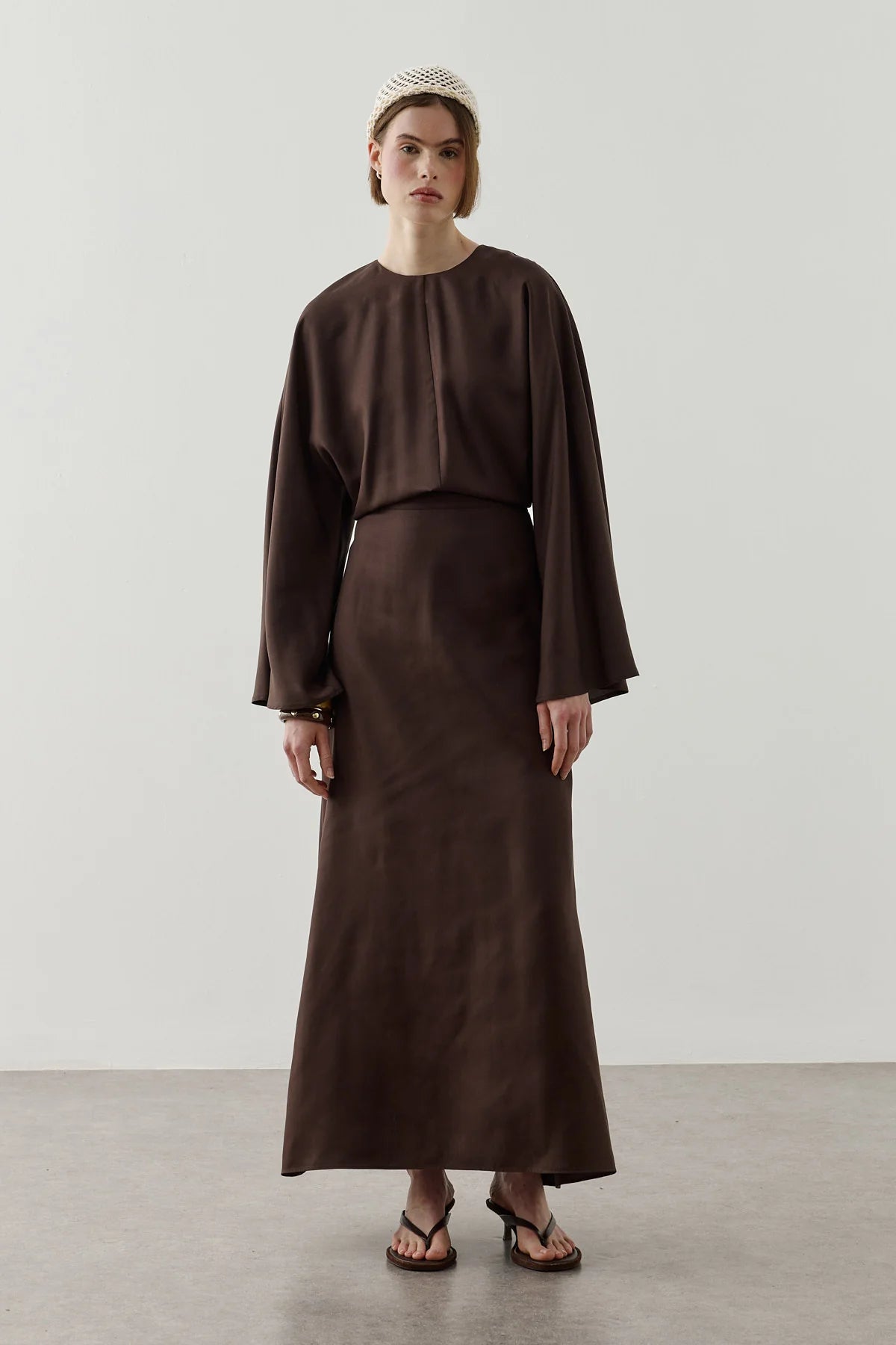 Back Tie Tencel Dress Brown