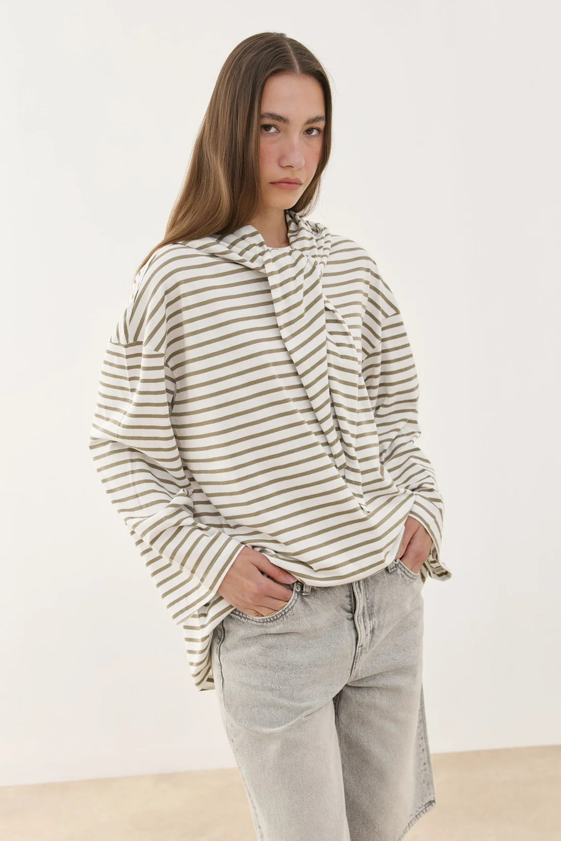Scarf Striped Long Sleeve Cotton
T-Shirt