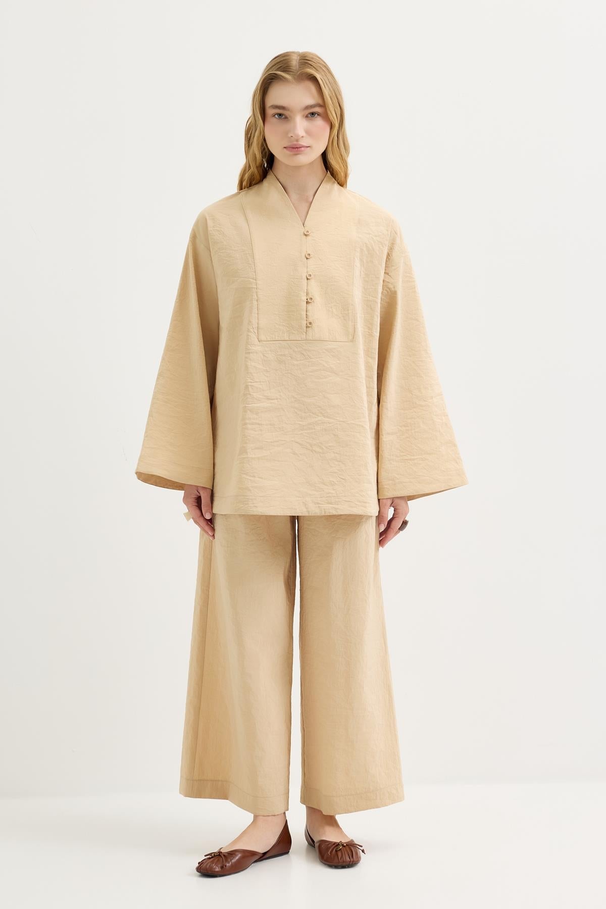 Oversized Belted Tunic & Pants Set Camel
