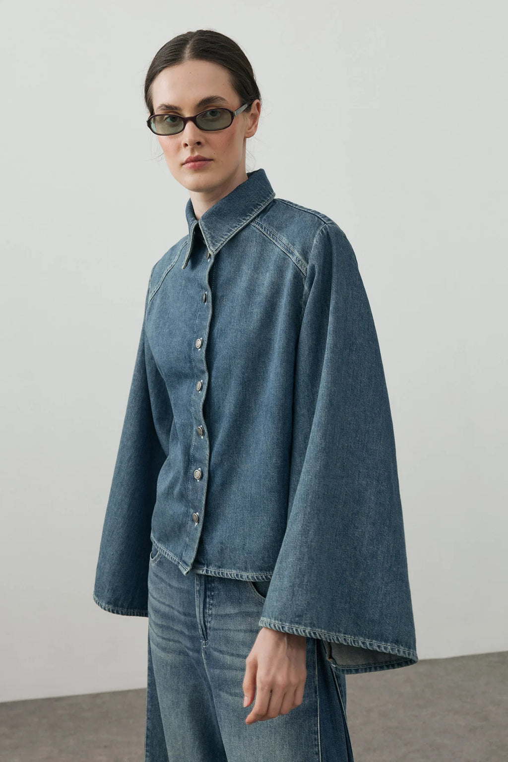 Wide-Sleeve Denim Shirt