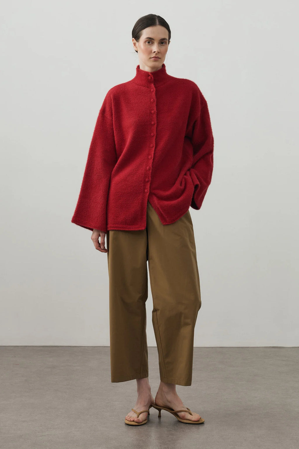 Multi-Button Soft Cardigan Red