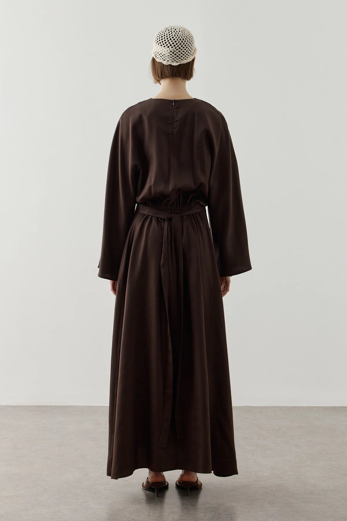 Back Tie Tencel Dress Brown