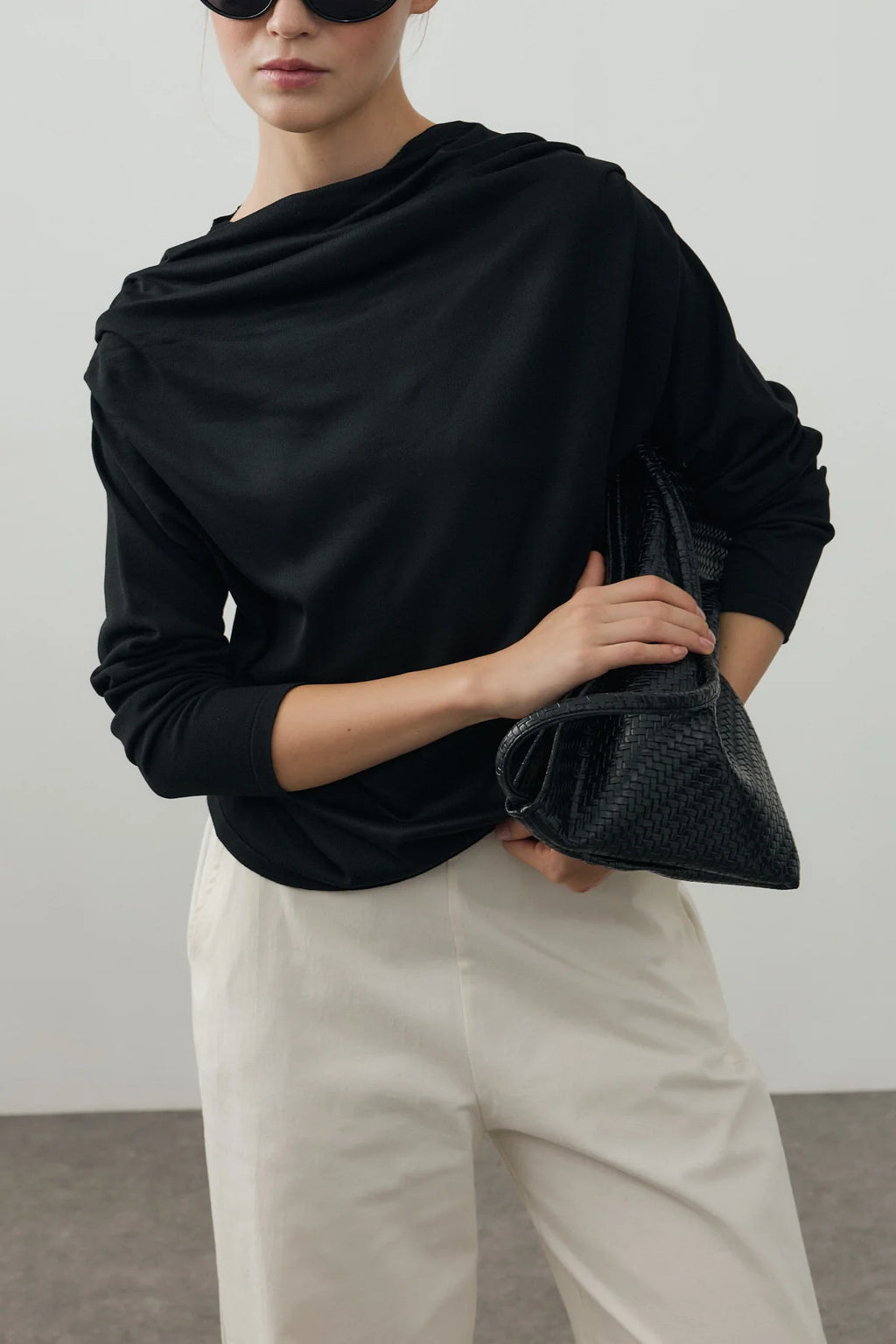 Draped Lightweight Knit Top Black