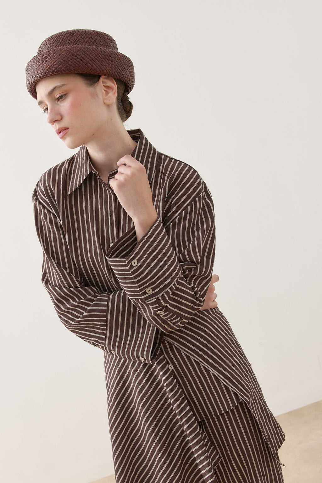 Removable Panel Shirt Set Brown
