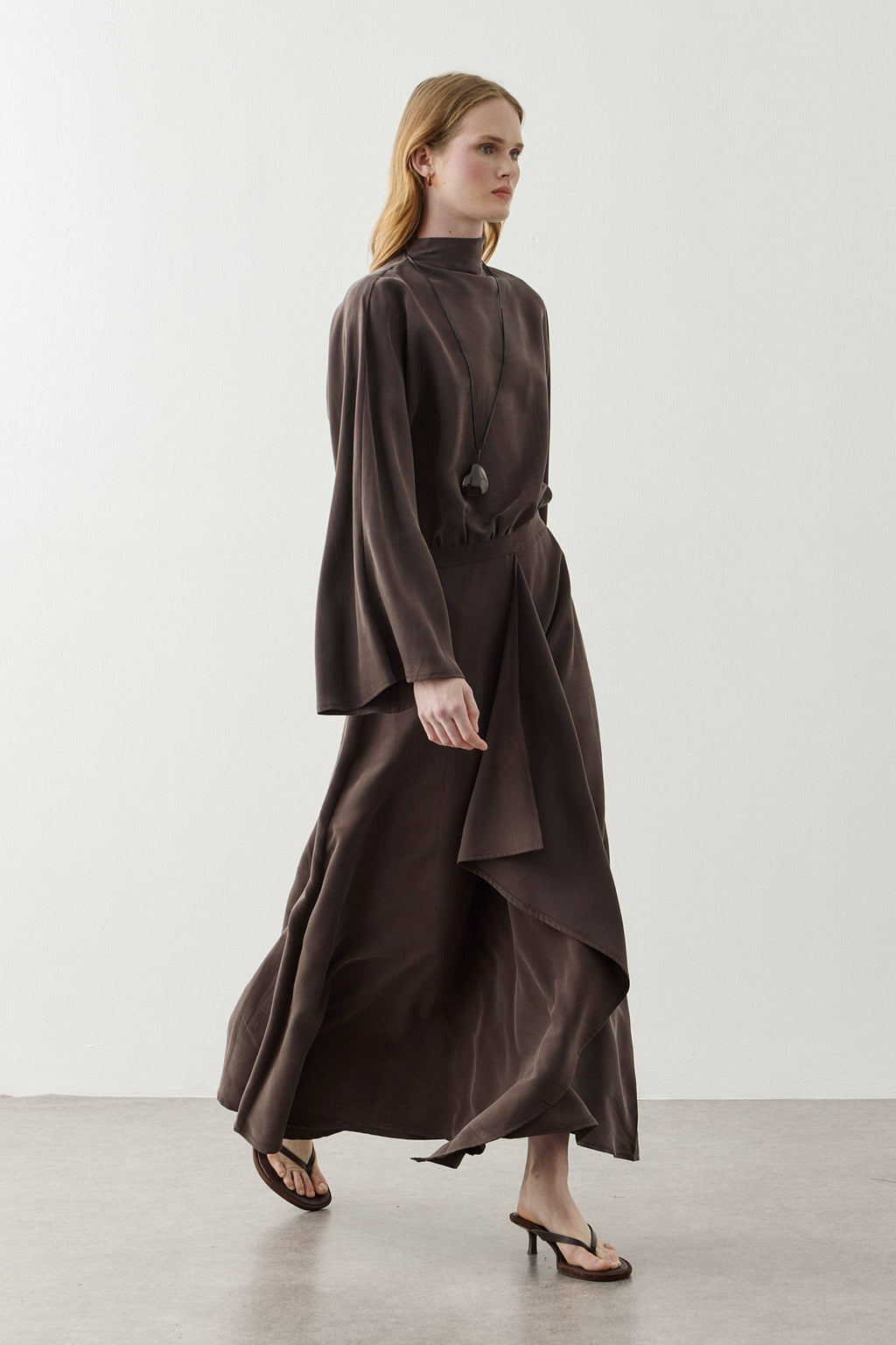 Front Panelled Tencel Dress Brown