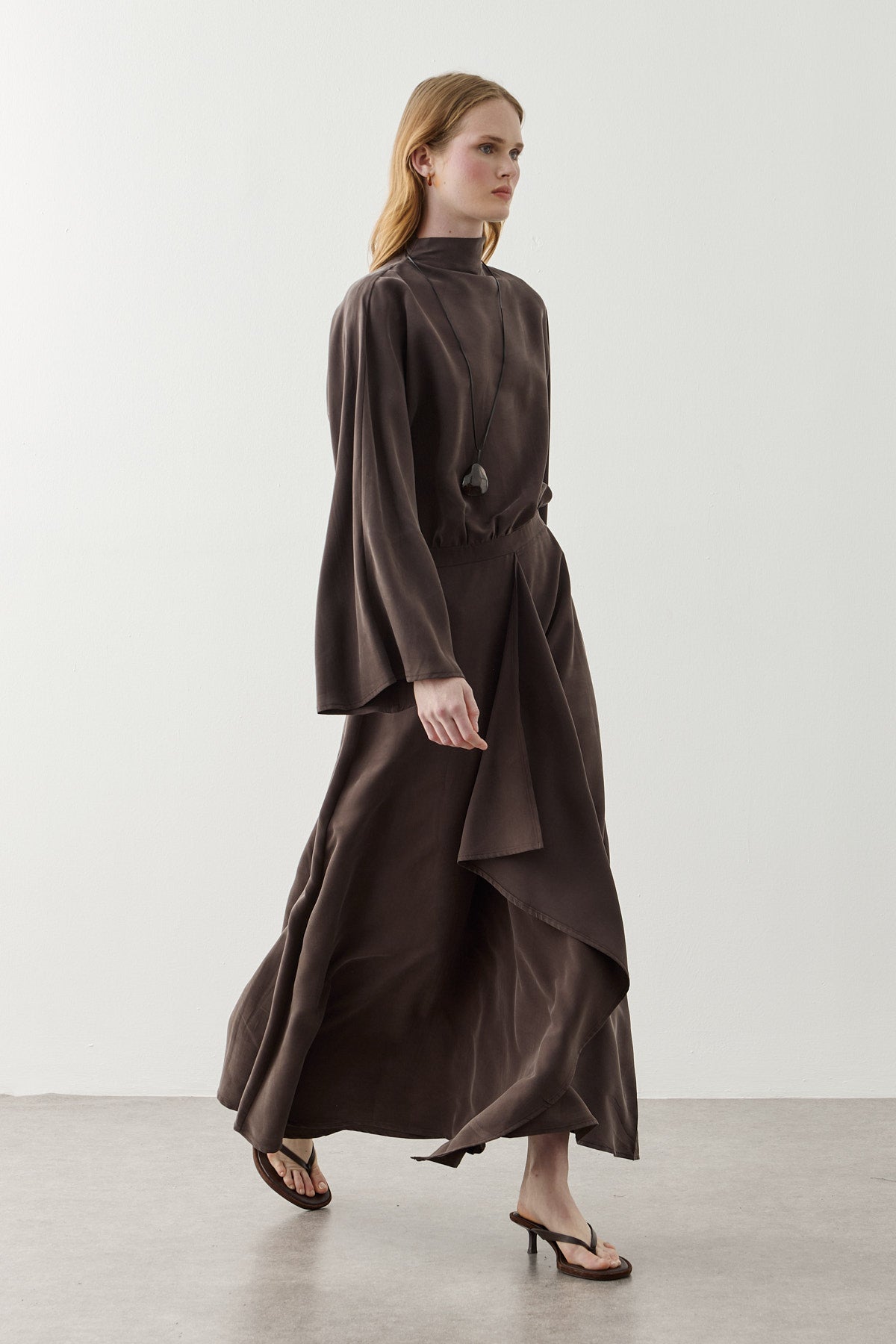 Front Panelled Tencel Dress Brown