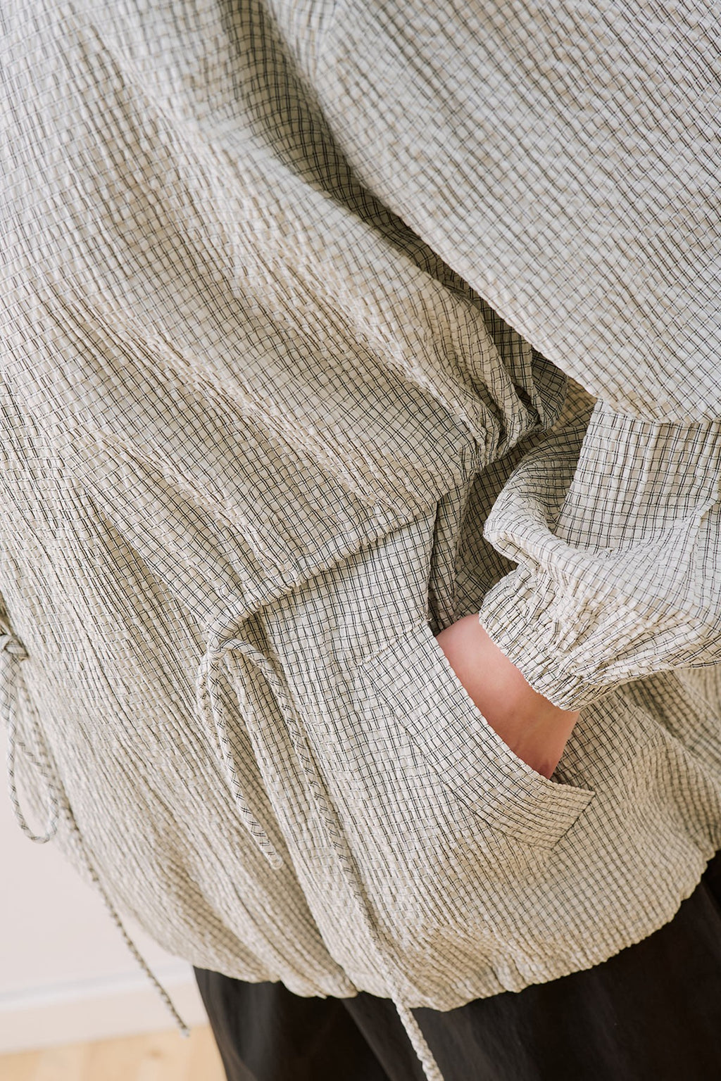 Plaid Gathered-Detail Jacket