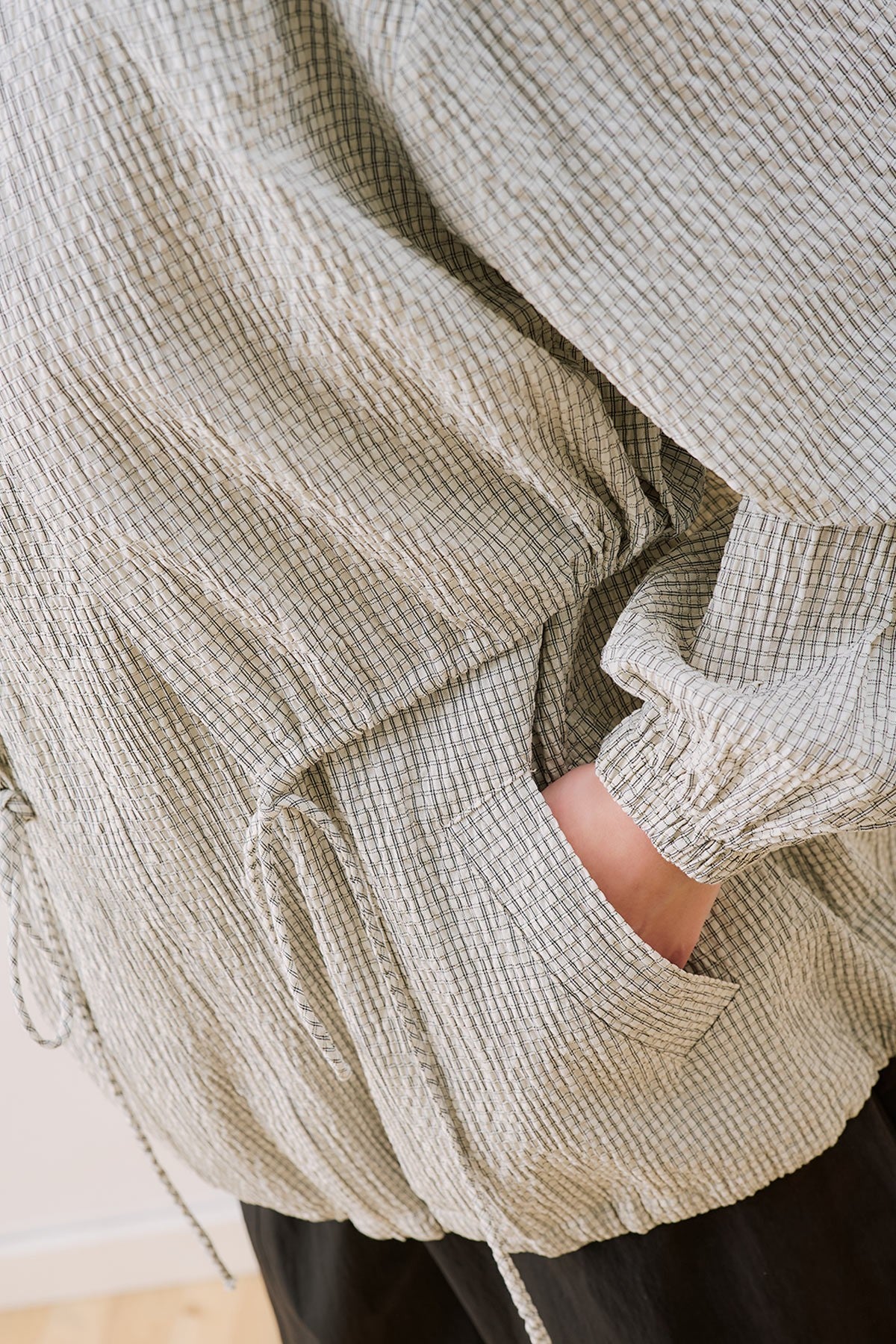 Plaid Gathered-Detail Jacket