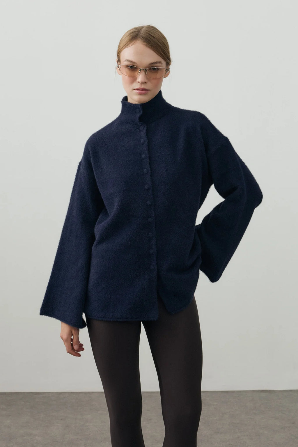Multi-Button Soft Cardigan Navy