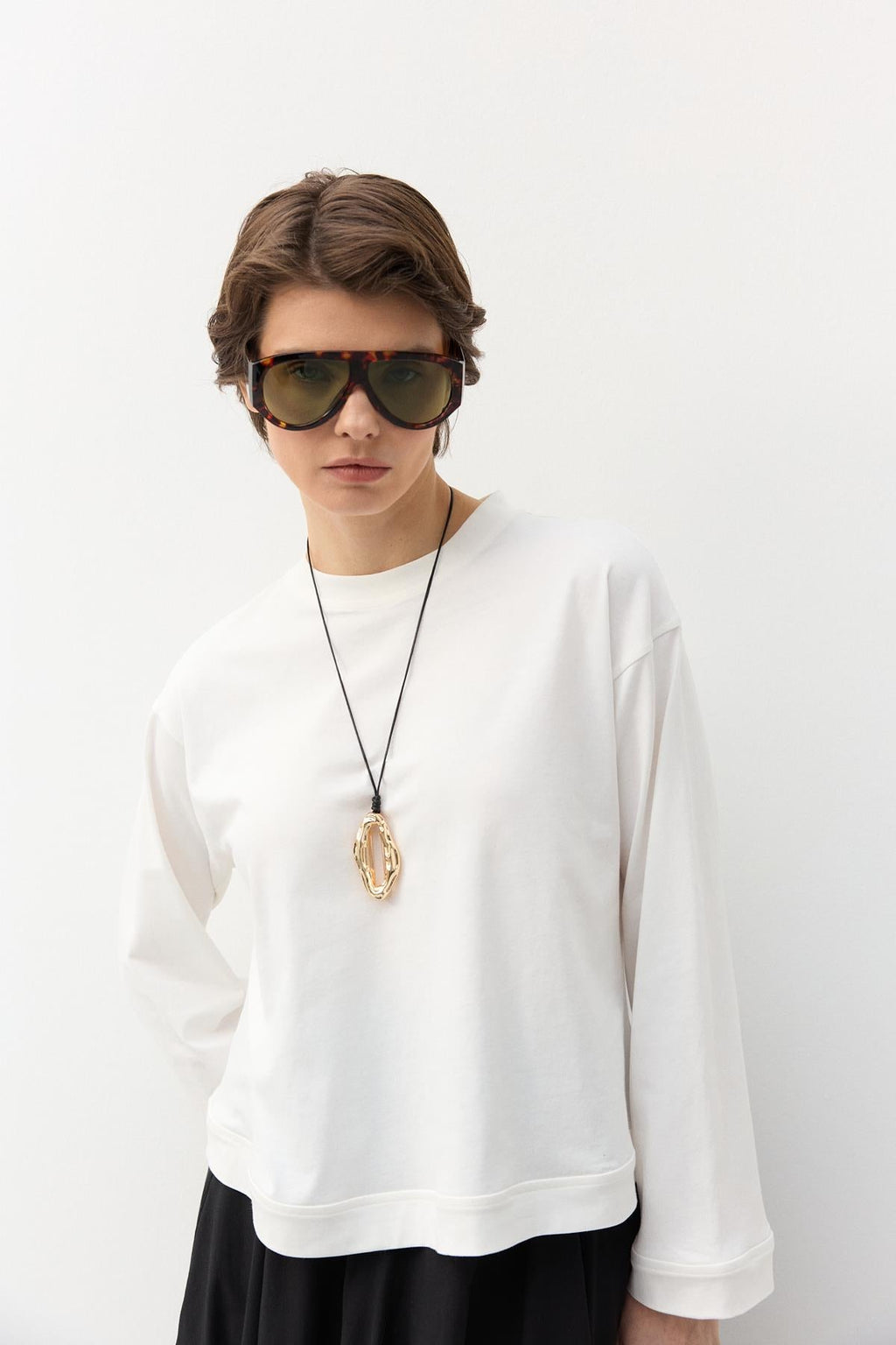 Textured Necklace with Metal Gold Pendant