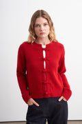 Button-Detail Brushed Cardigan Red