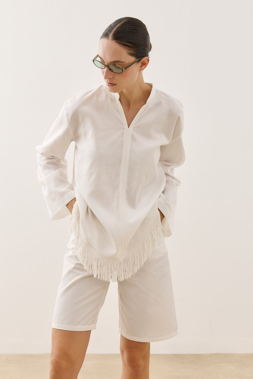 Fringed Tencel Shirt White