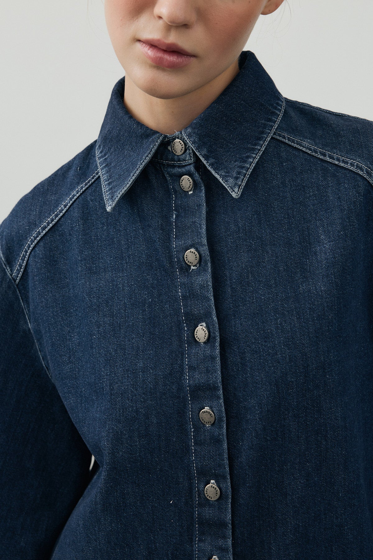 Wide-Sleeve Denim Shirt Dark Blue
