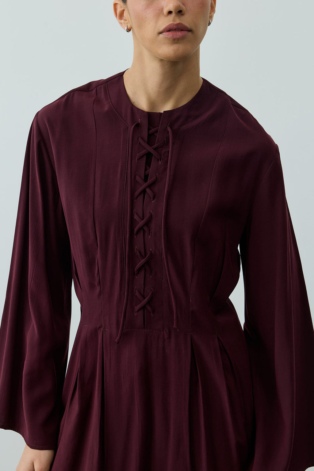 Lace-Up Detail Top Plum