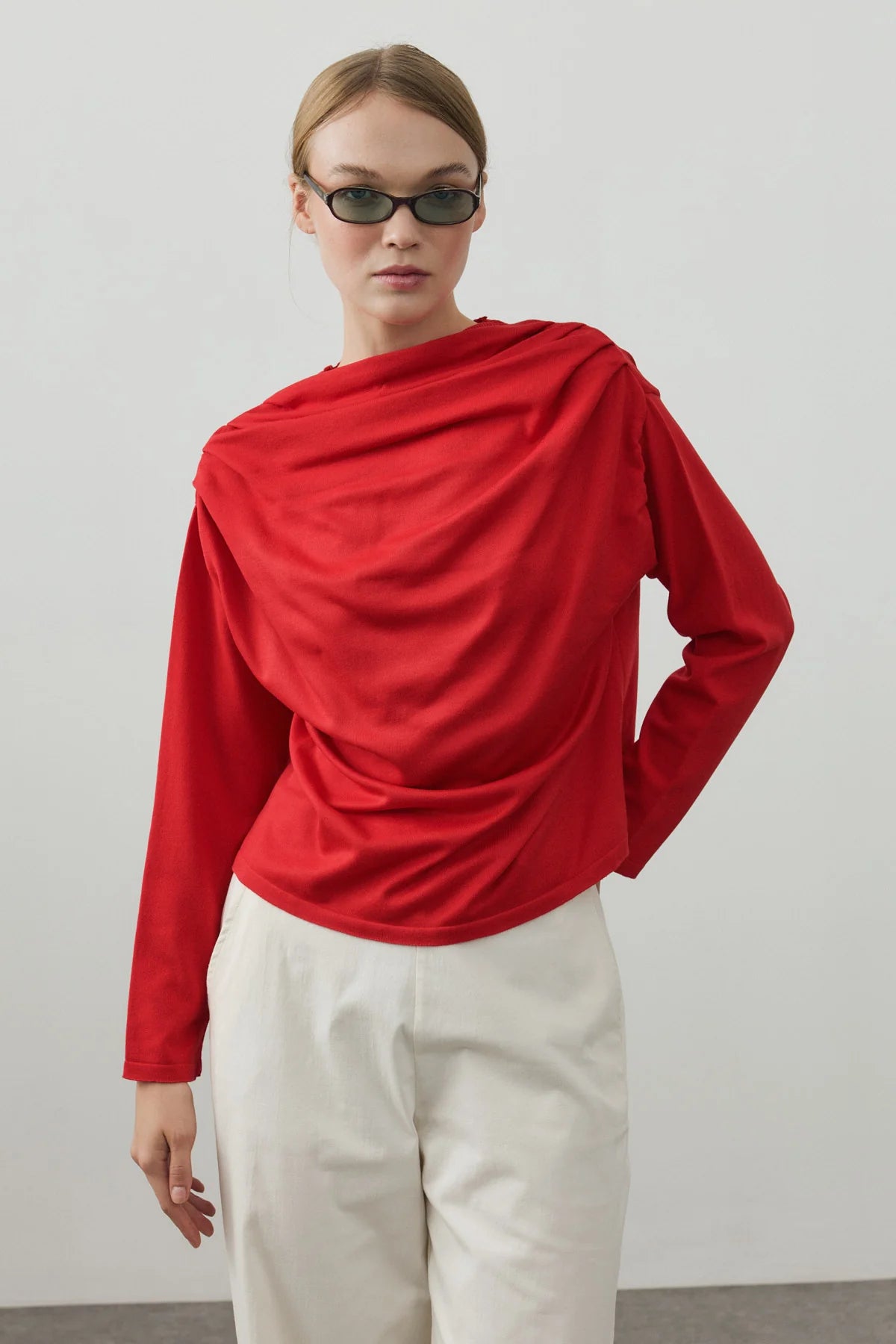 Draped Lightweight Knit Top Red