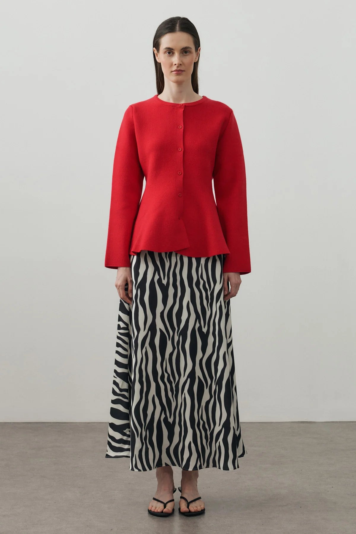 Wavy-Hem Knit Jacket Red
