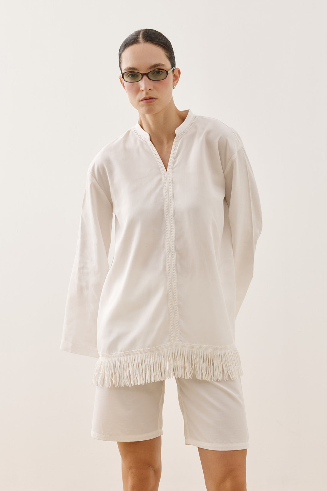 Fringed Tencel Shirt White