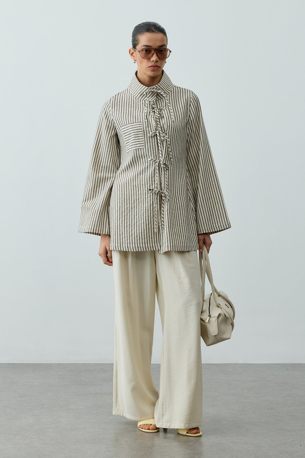 Striped Tie-Front Shirt Natural