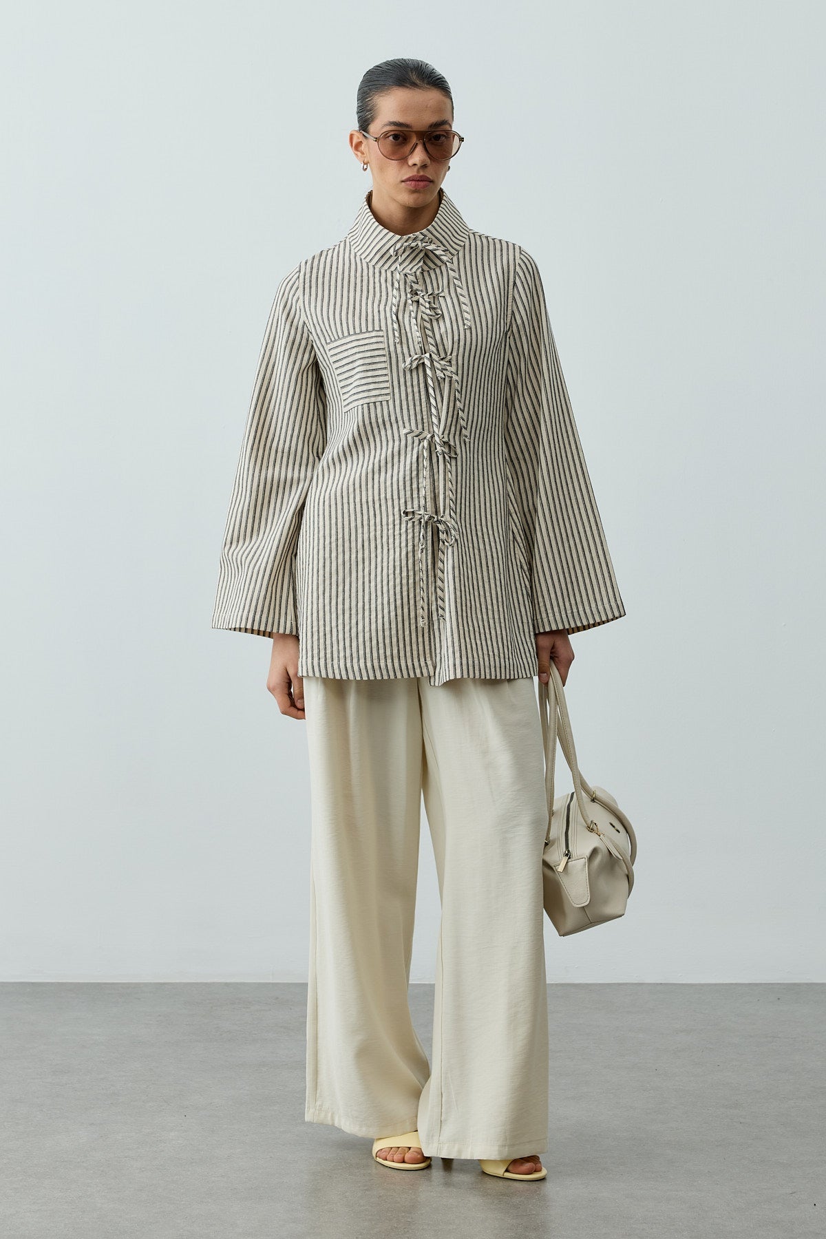 Striped Tie-Front Shirt Natural