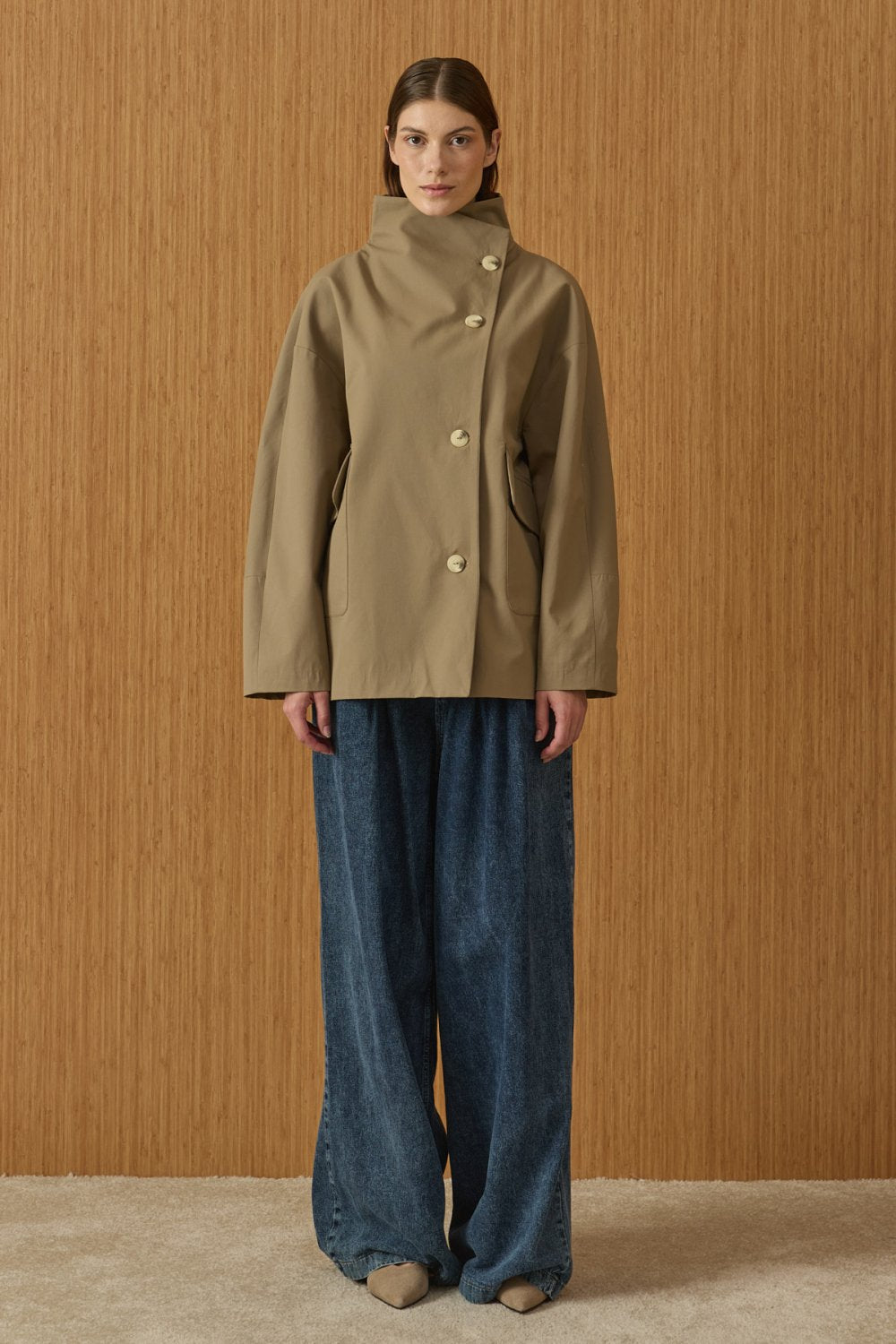 Mev Cape Trench Coat Taupe