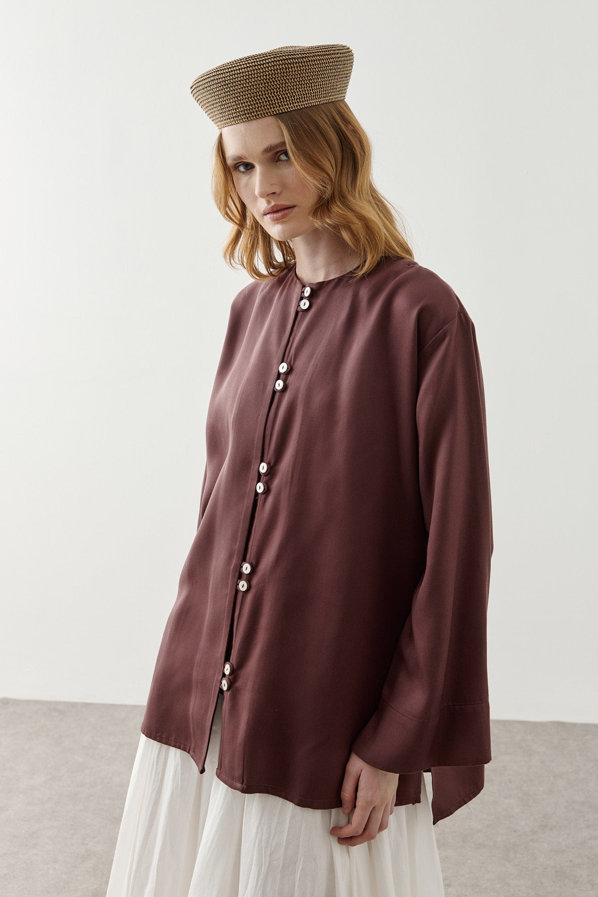 Tencel Tab-Detail Shirt Plum