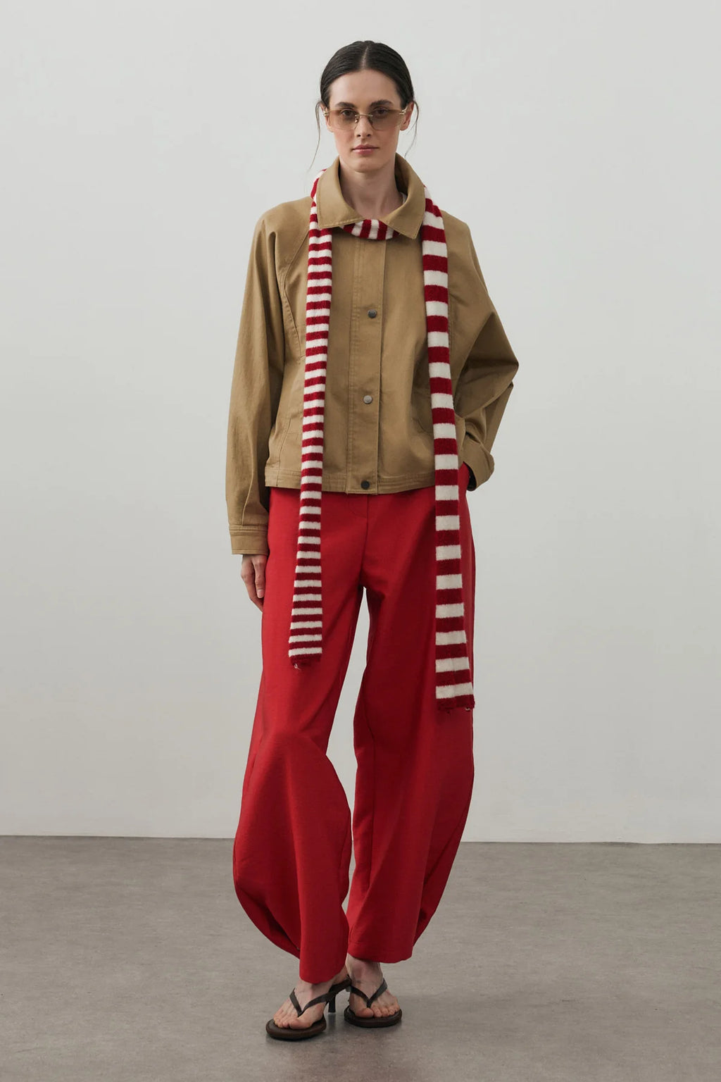 Striped Slim Scarf Red And White