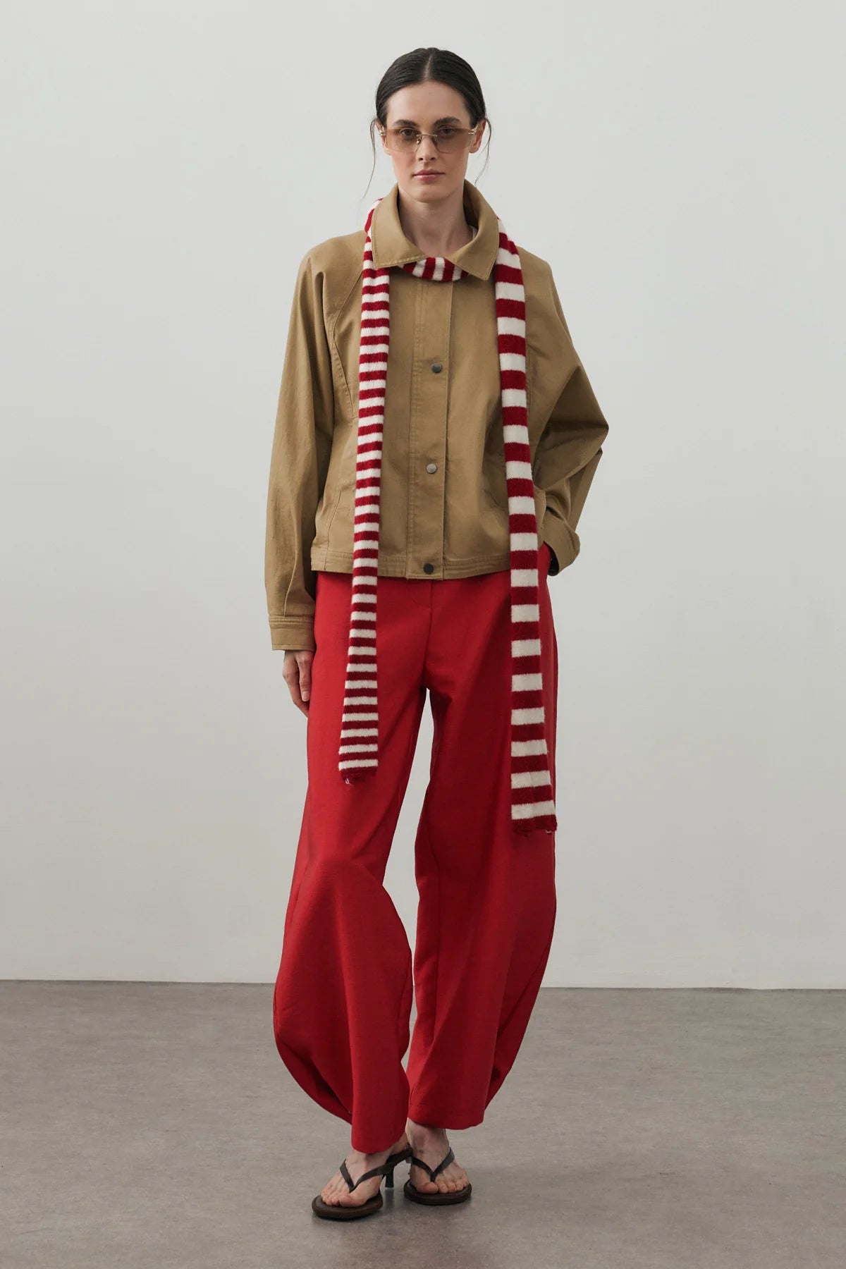 Striped Slim Scarf Red And White