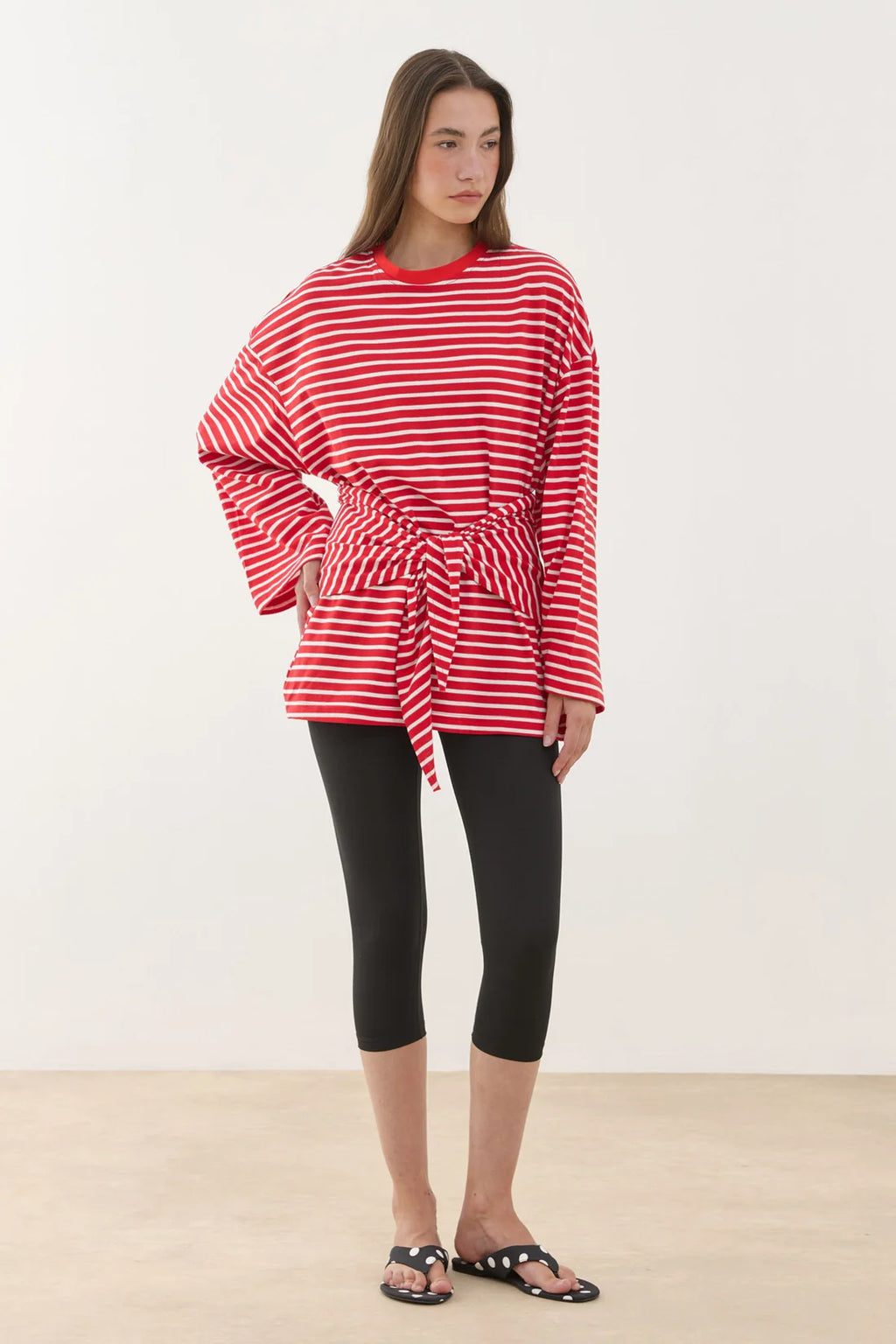 Scarf Striped Long Sleeve Cotton
T-Shirt Red