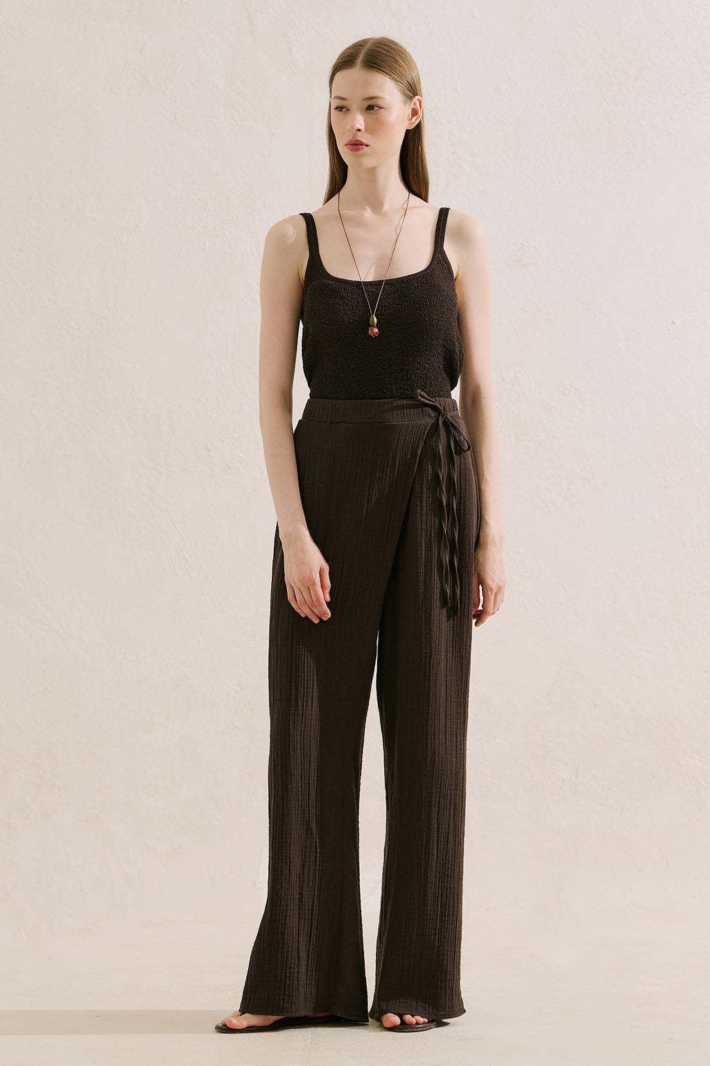 Muslin Wrap-Style Pants Brown