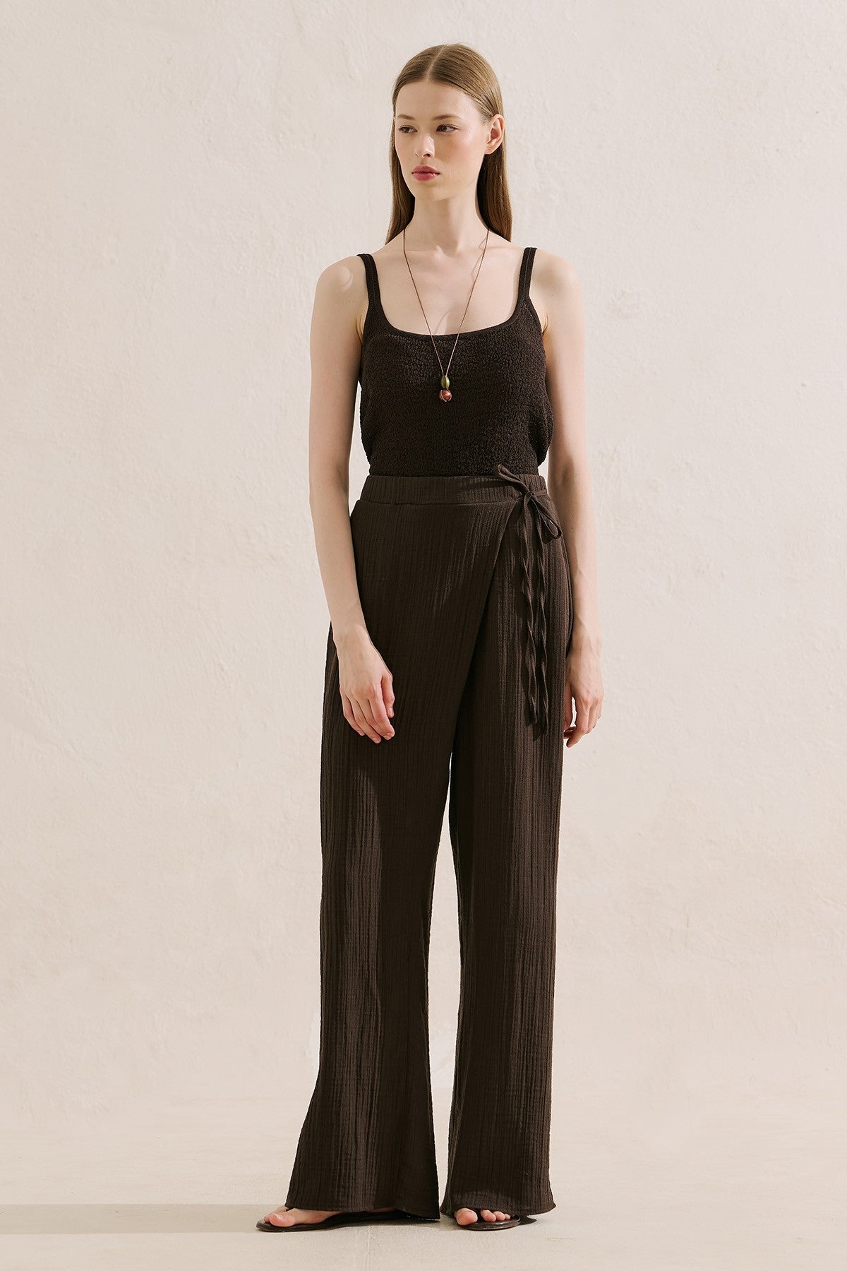 Muslin Wrap-Style Pants Brown