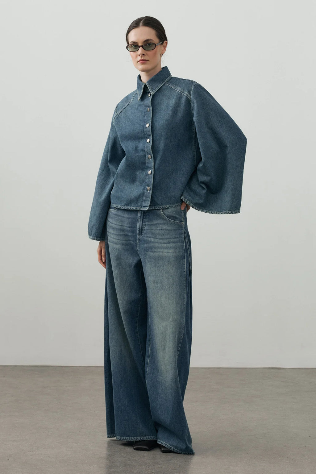 Wide-Sleeve Denim Shirt