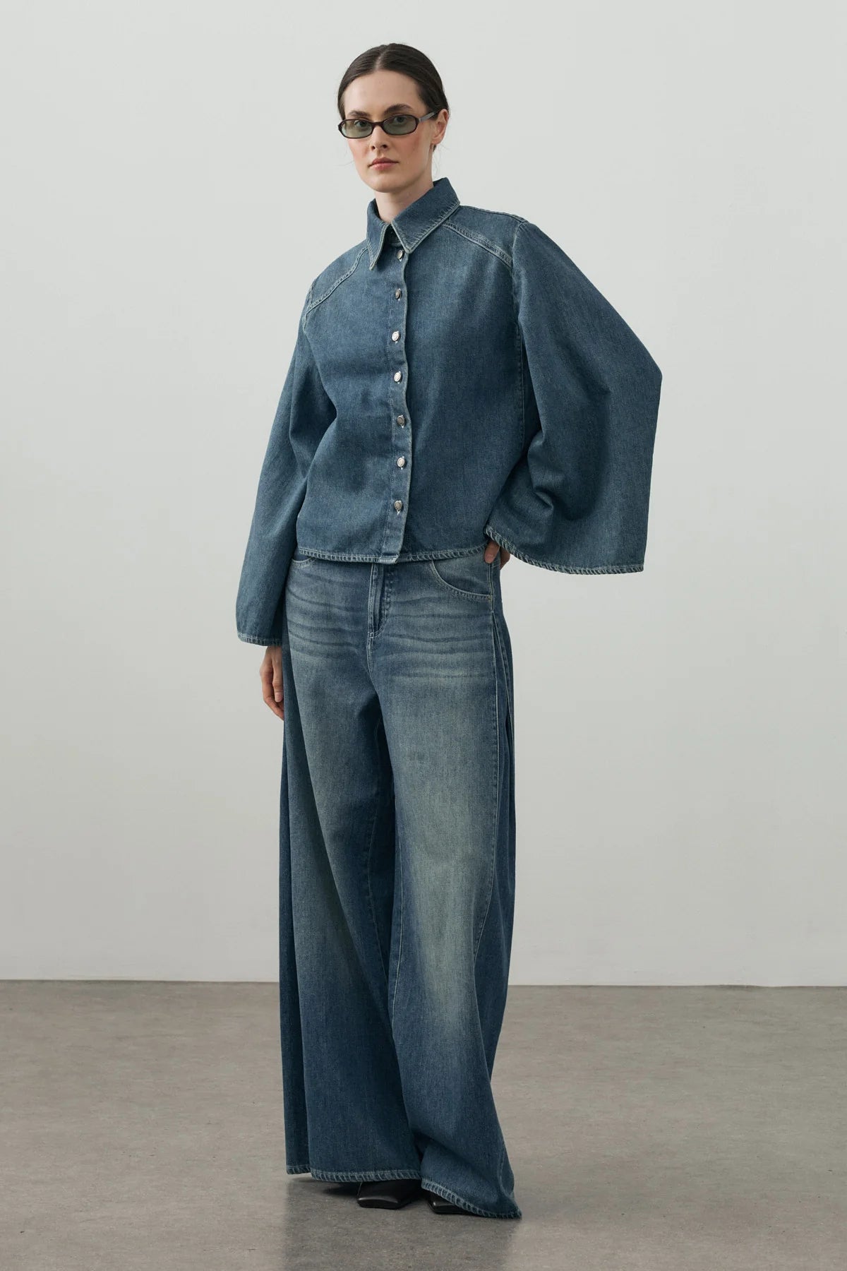 Wide-Sleeve Denim Shirt